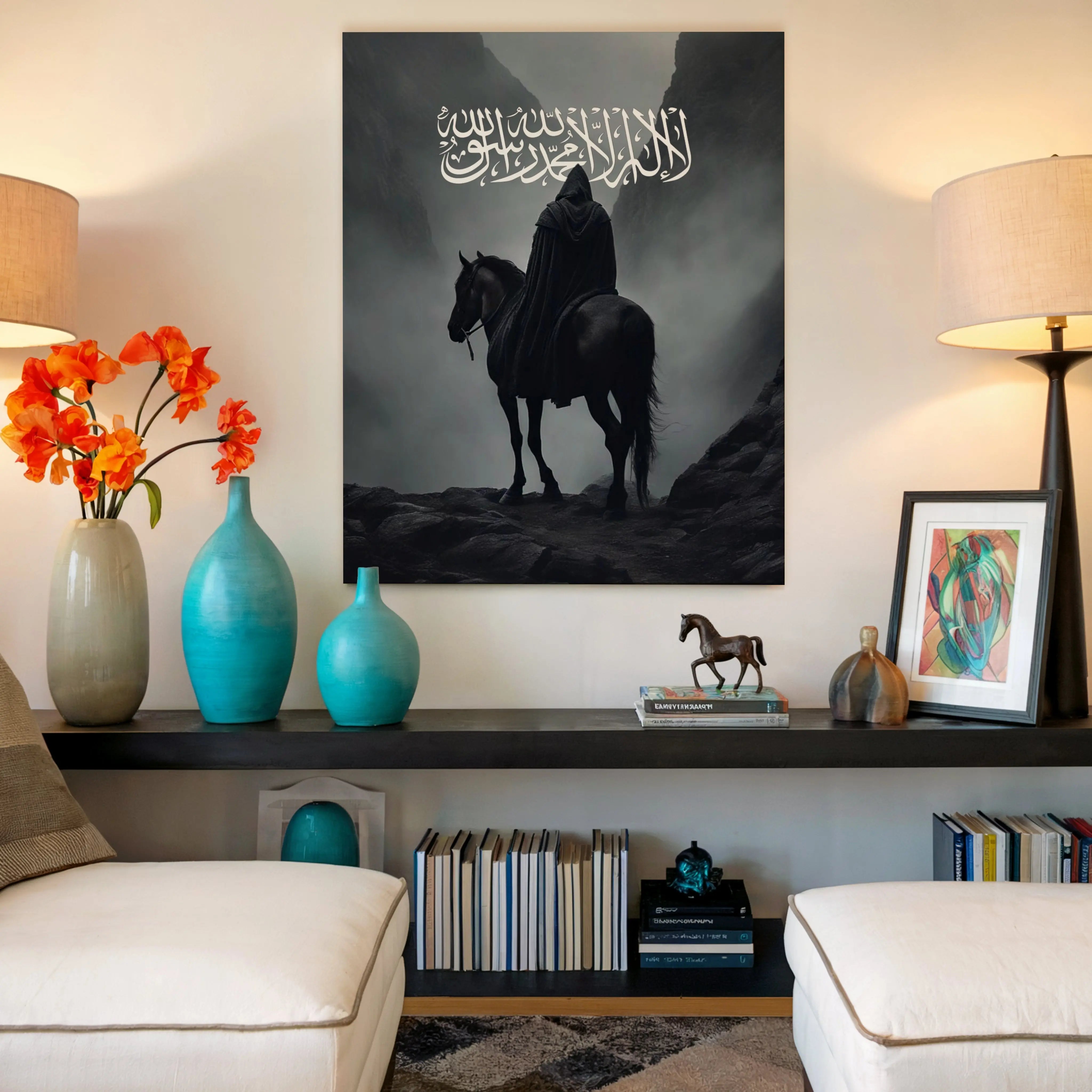 Shahada Rider Wall Art – Islamic Warrior Silhouette | 4K Ultra Wrap Frame Wall Art in Pakistan | IBRELIA™ IBRELIA