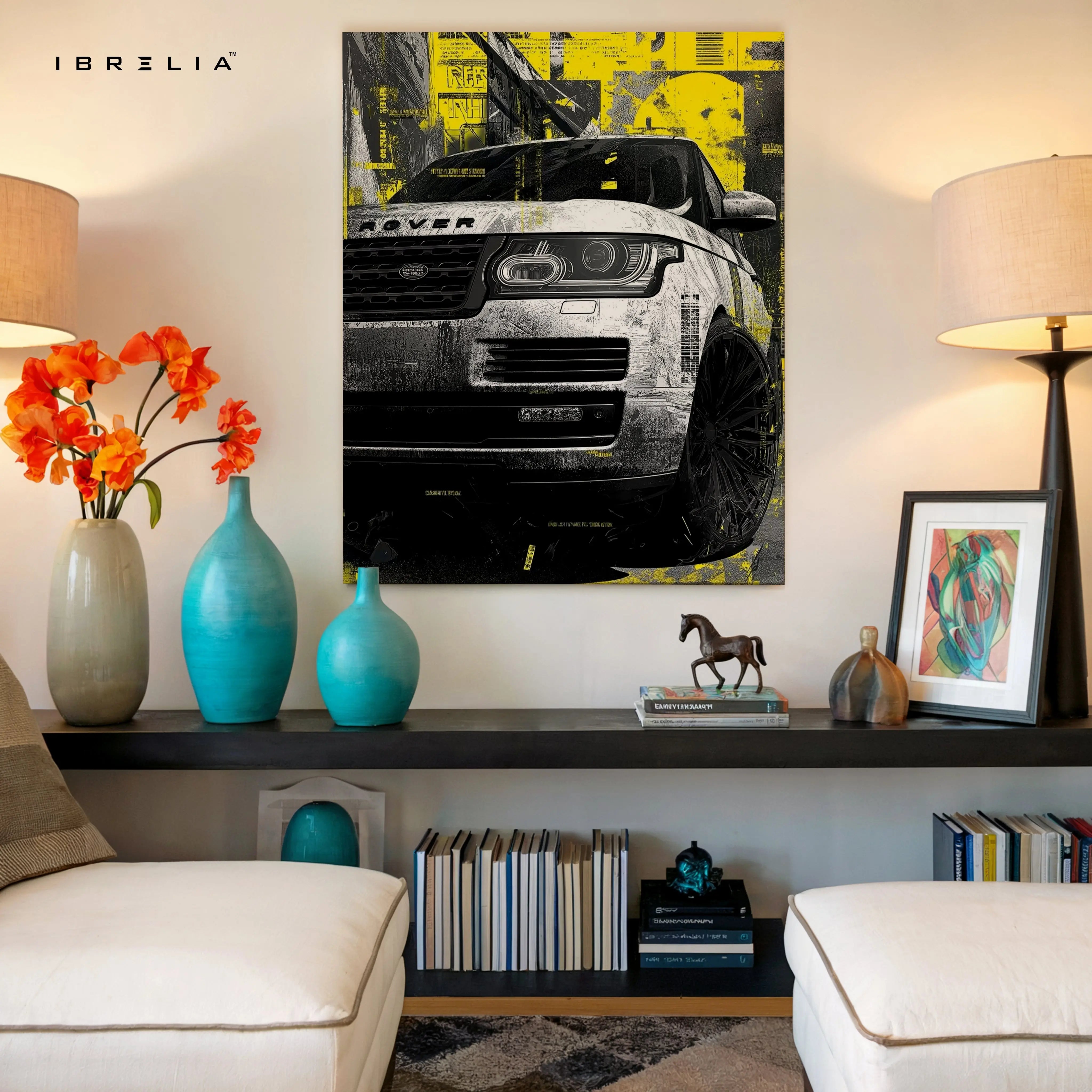 Range Rover Street Art Wall Art – Urban Luxury SUV Canvas Frame | Grunge Automotive Poster Pakistan | IBRELIA™ IBRELIA