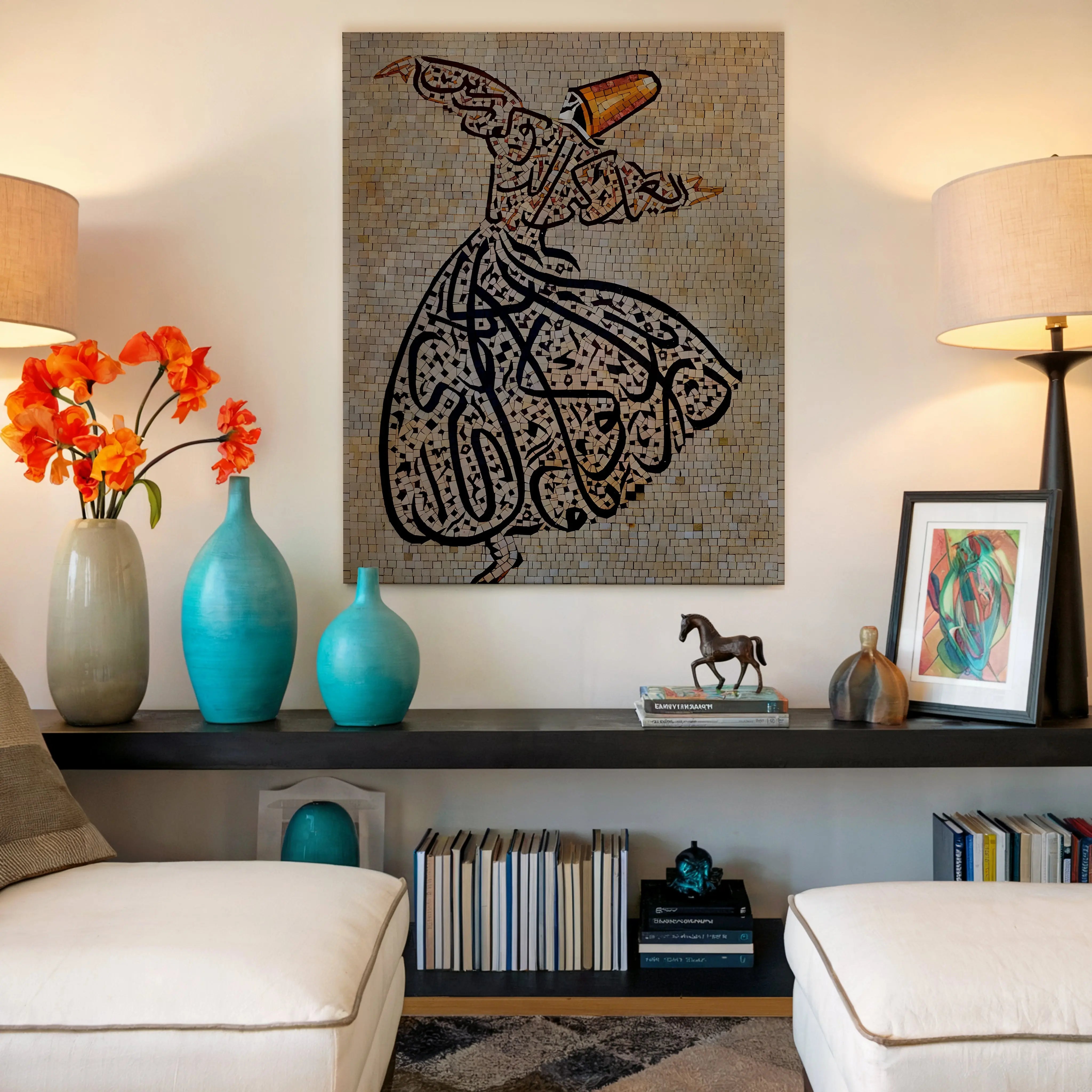 Whirling Dervish Mosaic Art – Sufi Spiritual Dance Wall Art | 4K Ultra Wrap Frame Wall Art in Pakistan | IBRELIA™ IBRELIA