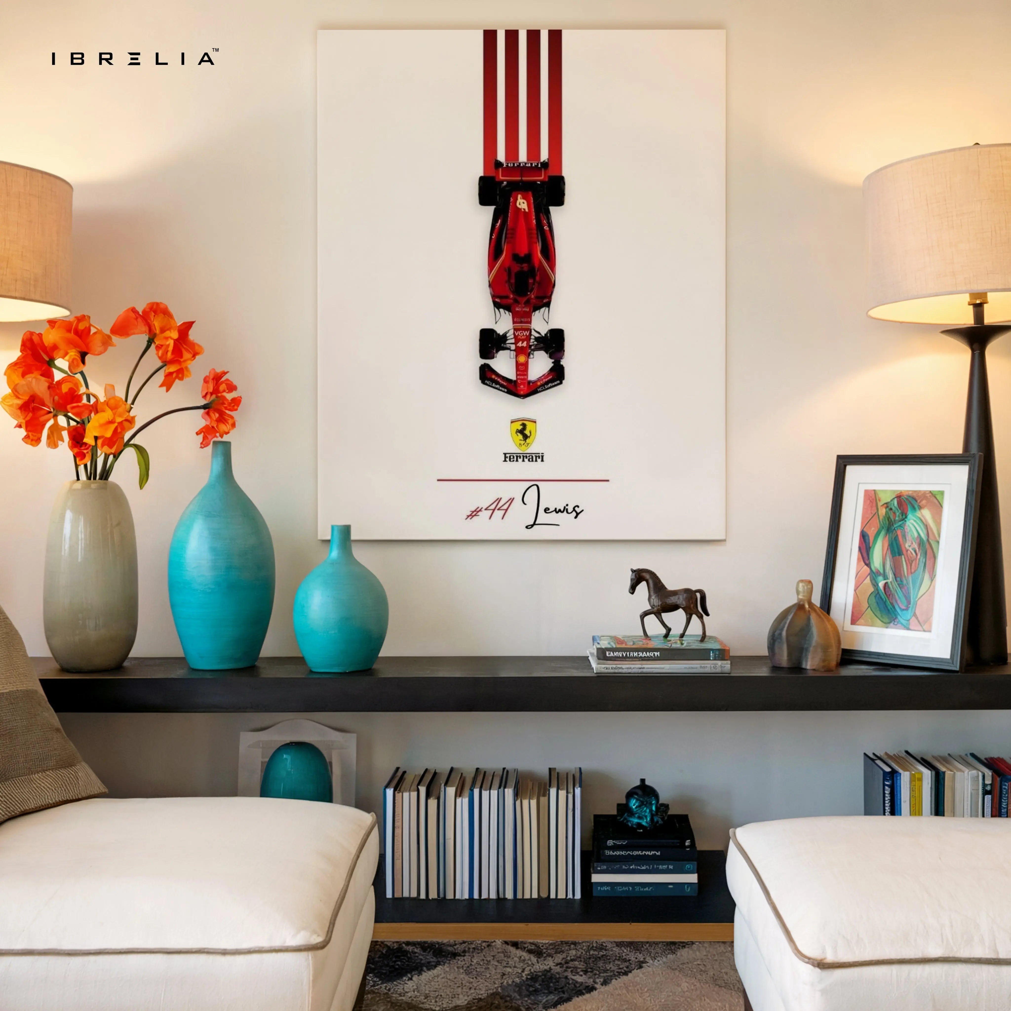 Ferrari F1 #44 Lewis Minimalist Wall Art – Formula Racing Canvas Frame Pakistan | Clean Motorsport Poster | IBRELIA™ IBRELIA