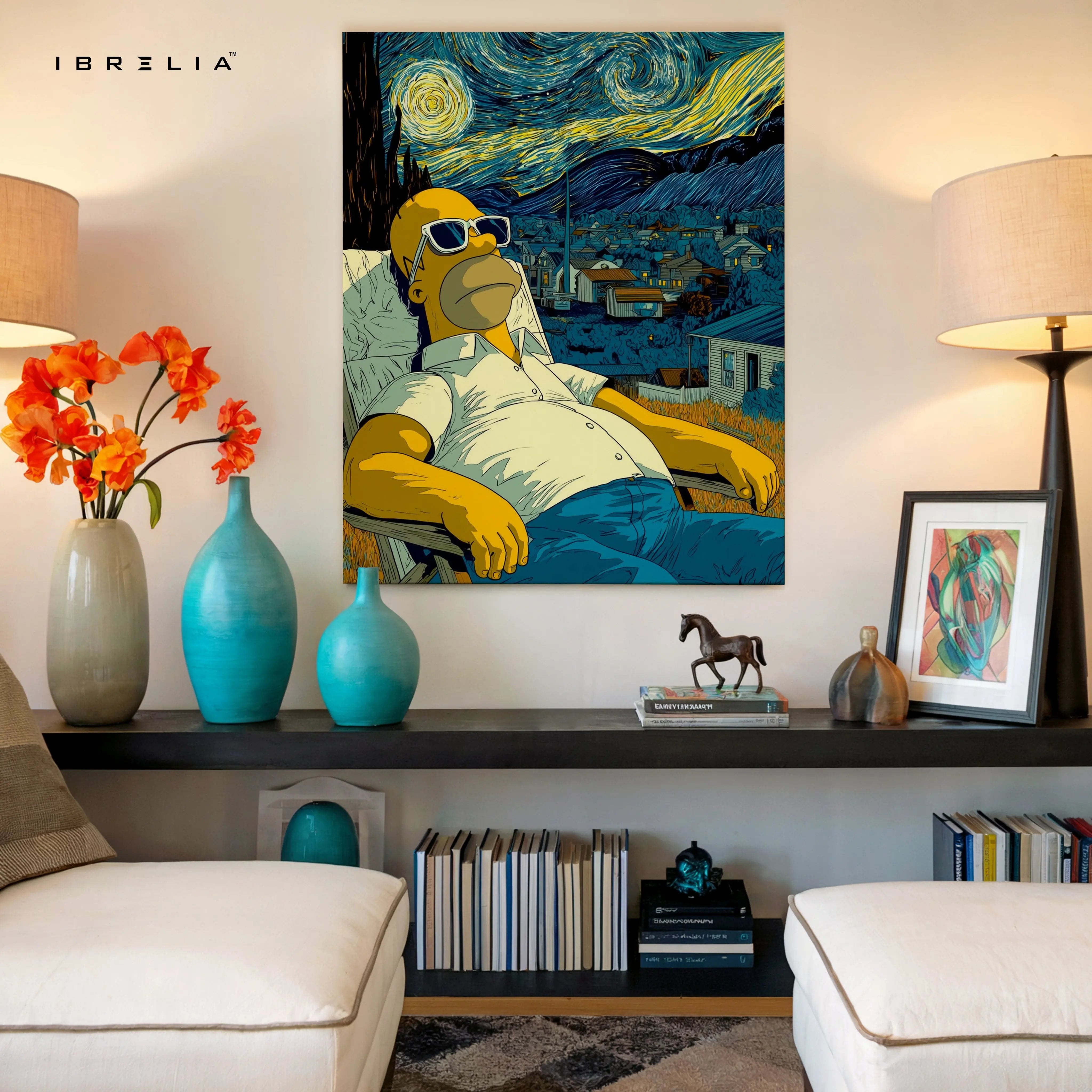 Starry Night Cartoon Relax Wall Art – Artistic Parody Canvas Frame | Aesthetic Chill Poster Pakistan | IBRELIA™ IBRELIA