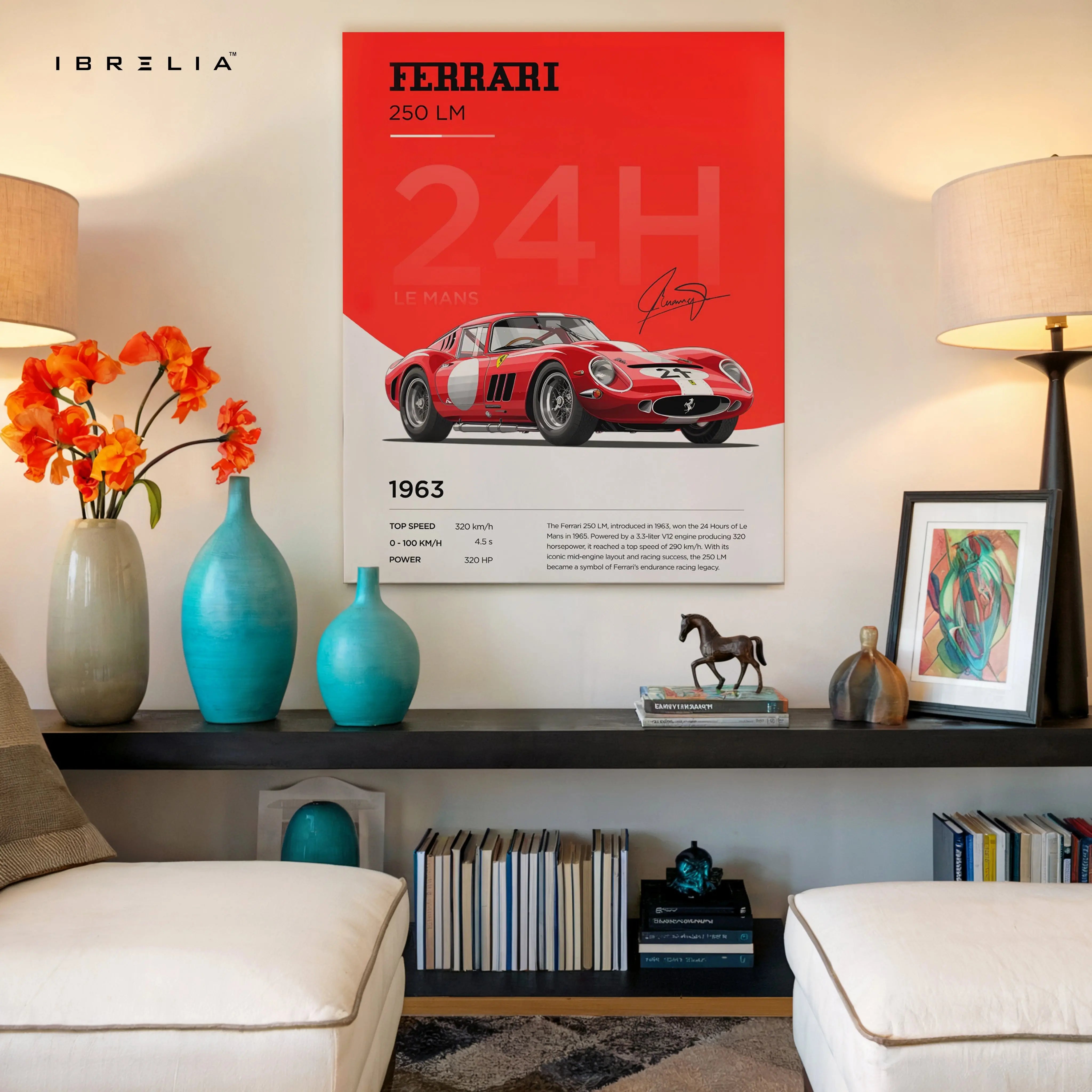 Ferrari 250 LM 1963 Wall Art – Le Mans Classic Race Car Poster | Vintage Ferrari Motorsport Frame in Pakistan | IBRELIA™ IBRELIA
