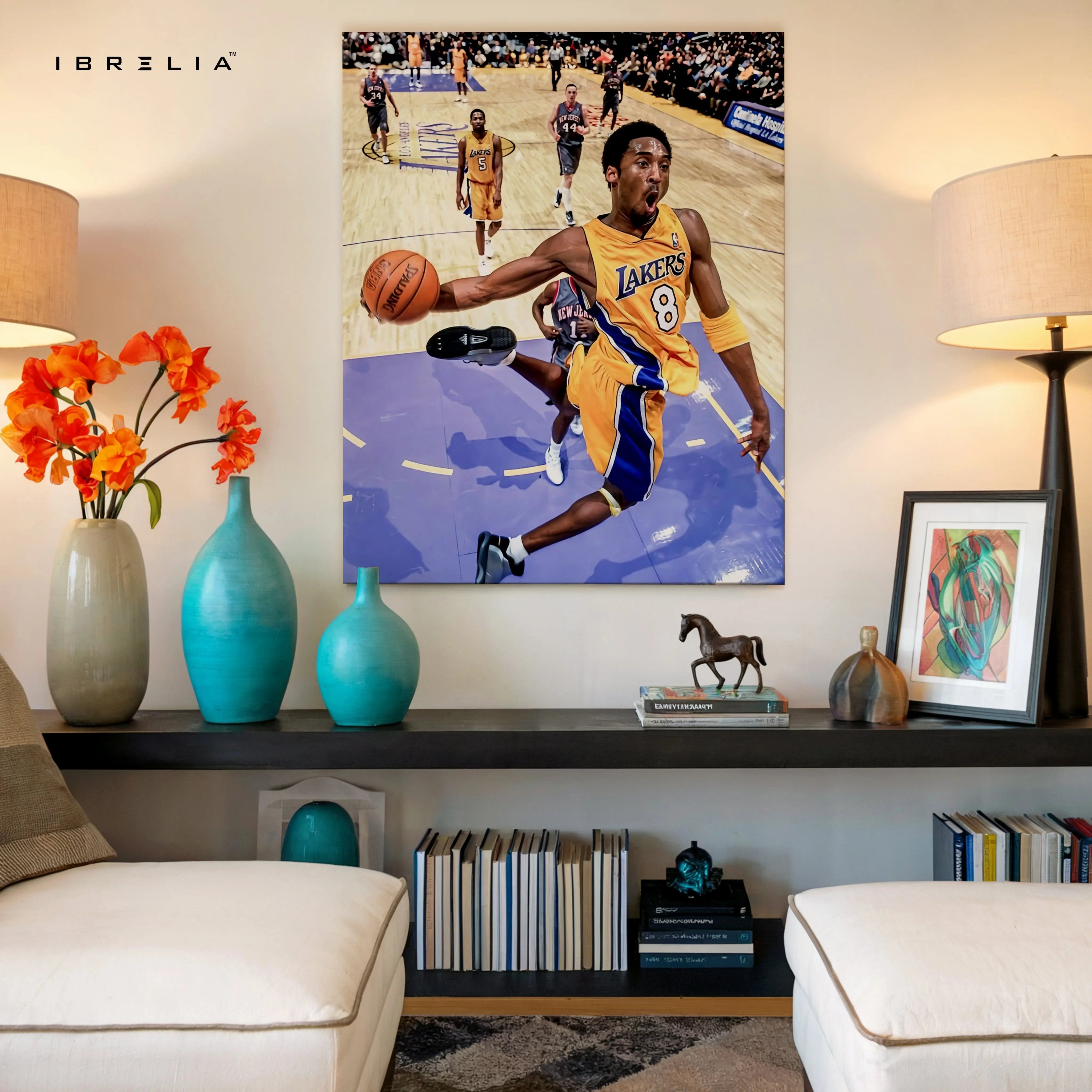 Kobe Bryant Dunk Wall Art – Lakers No.8 Canvas Frame | Basketball Action Poster Pakistan | IBRELIA™ IBRELIA