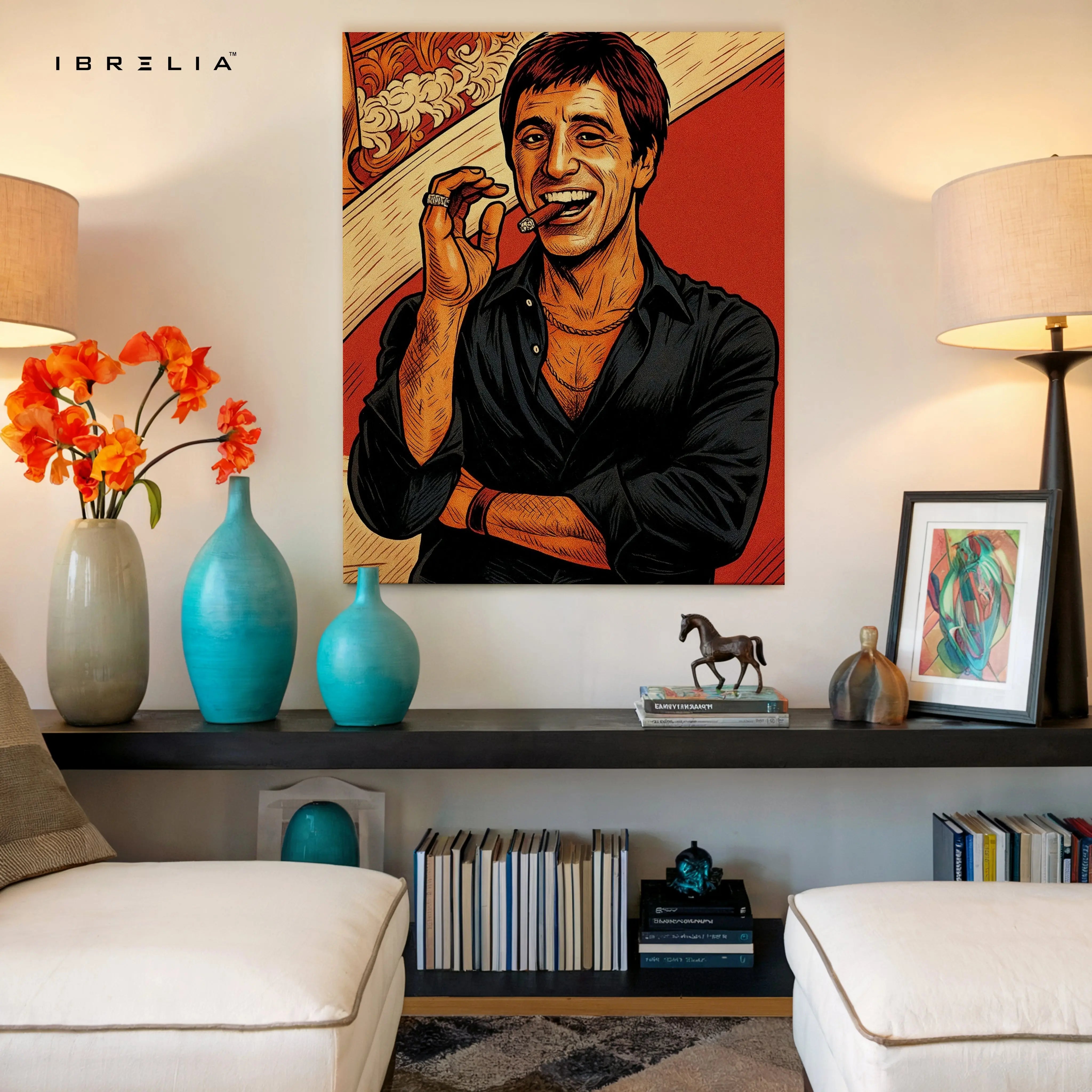 Tony Montana Scarface Wall Art – Iconic Mafia Portrait Canvas Frame | Vintage Crime Movie Poster Pakistan | IBRELIA™ IBRELIA