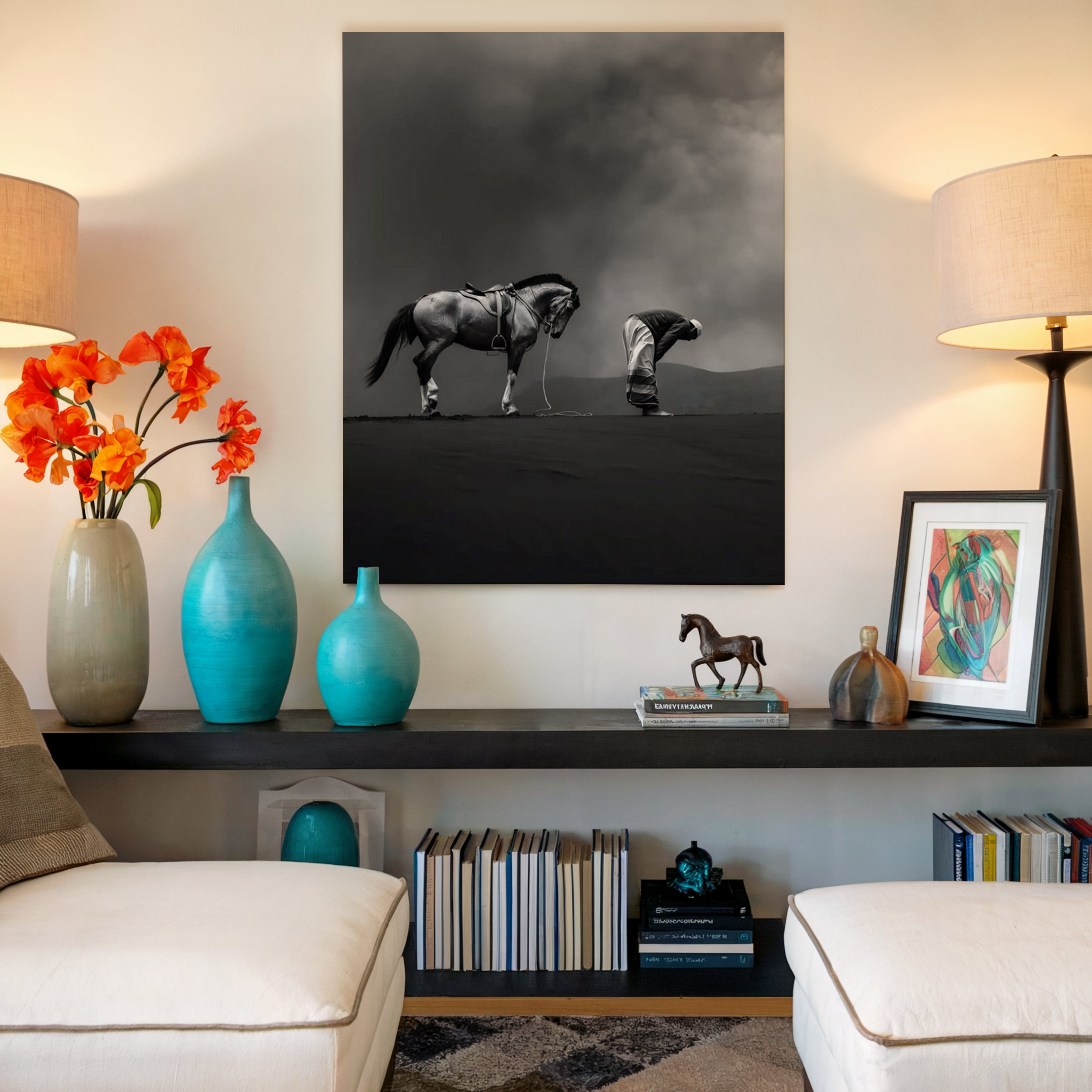 Sujood & Loyalty Art – Islamic Prayer with Horse Wall Art | 4K Ultra Wrap Frame Wall Art in Pakistan | IBRELIA™