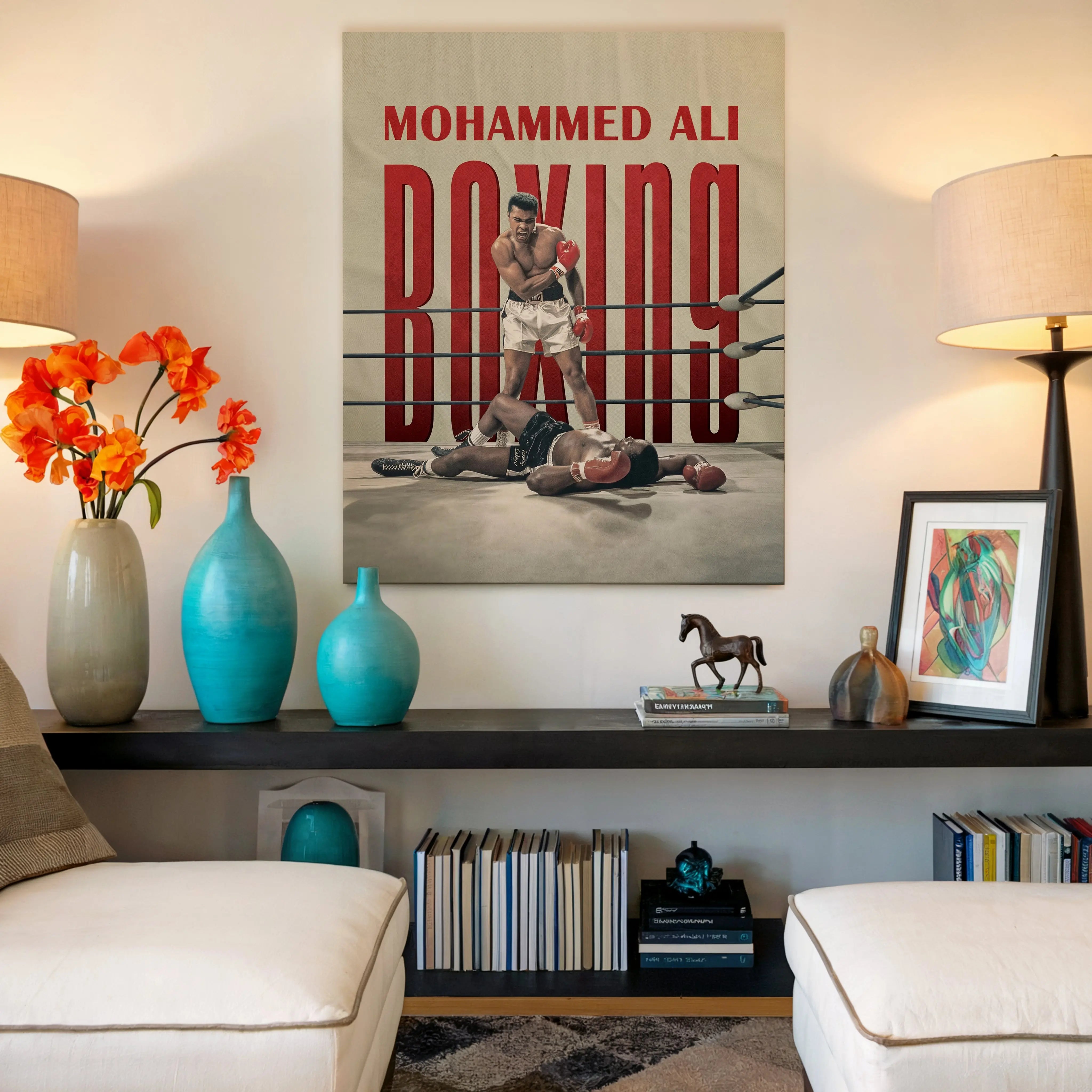 Muhammad Ali Knockout Wall Art – Vintage Boxing Canvas Frame | Legendary Fight Poster Pakistan | IBRELIA™ IBRELIA