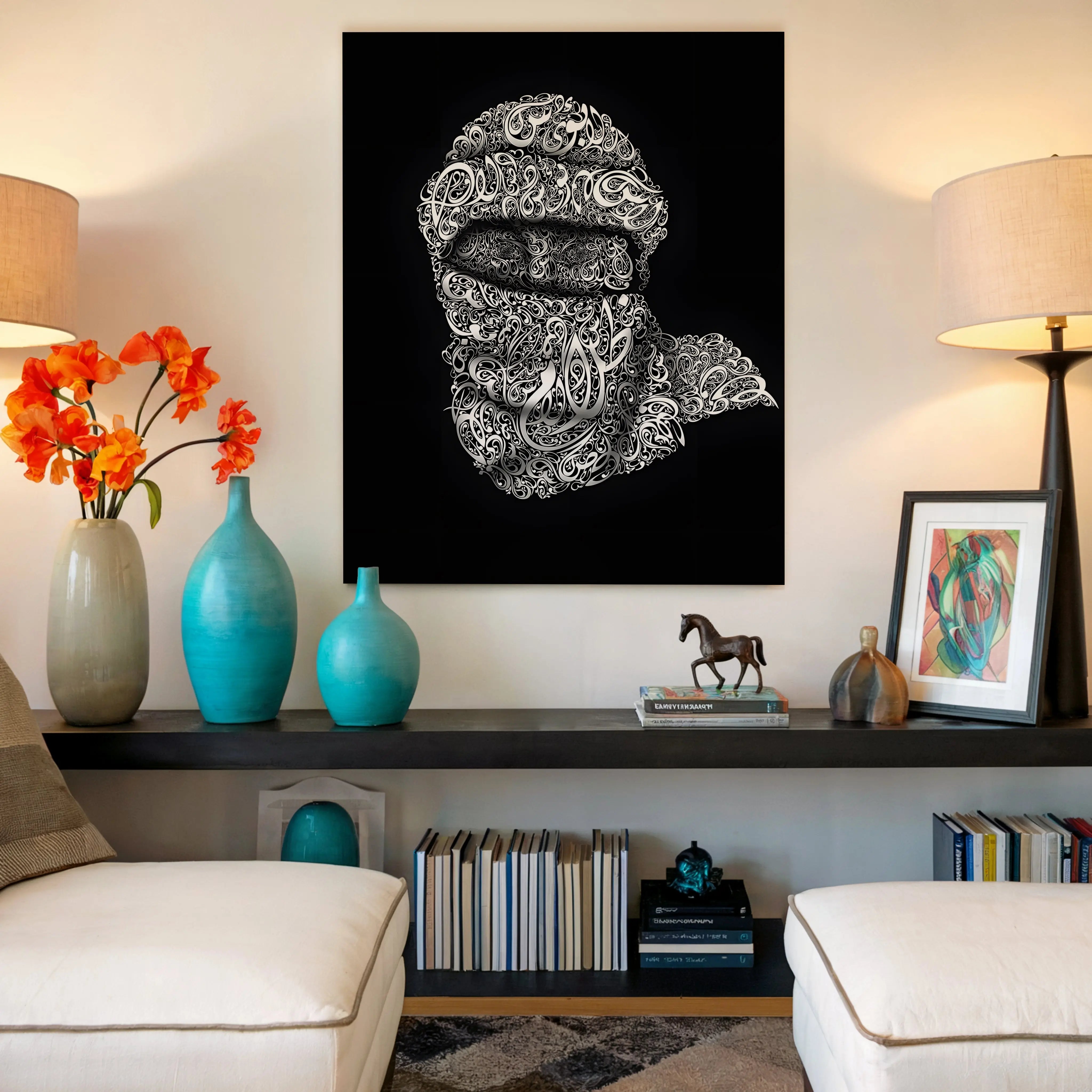 Arabic Calligraphy Keffiyeh Portrait – Islamic Typography Art | 4K Ultra Wrap Frame Wall Art in Pakistan | IBRELIA™ IBRELIA