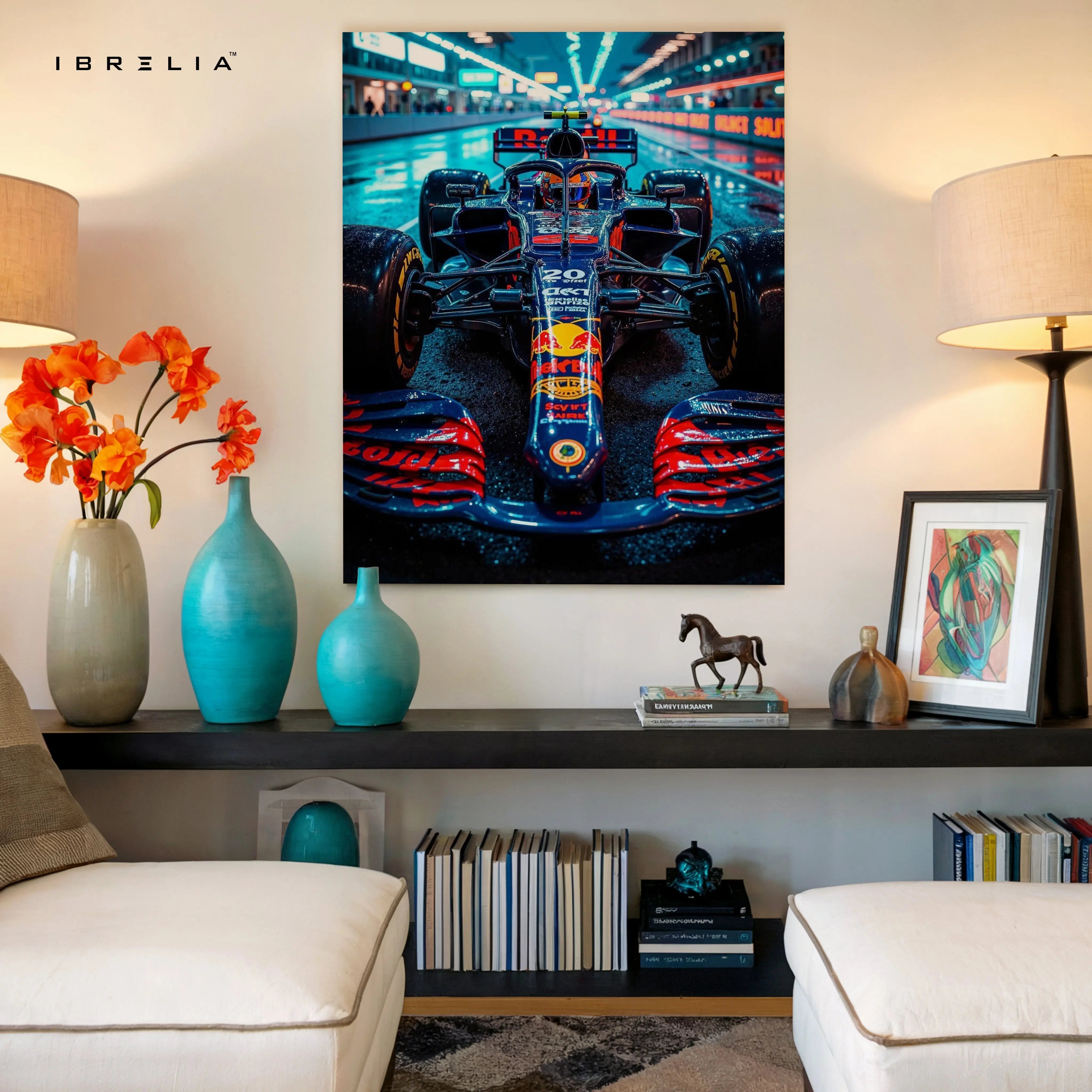 Red Bull F1 Pit Lane Night Wall Art – Formula Racing Canvas Frame Pakistan | Motorsport Poster | IBRELIA™ IBRELIA