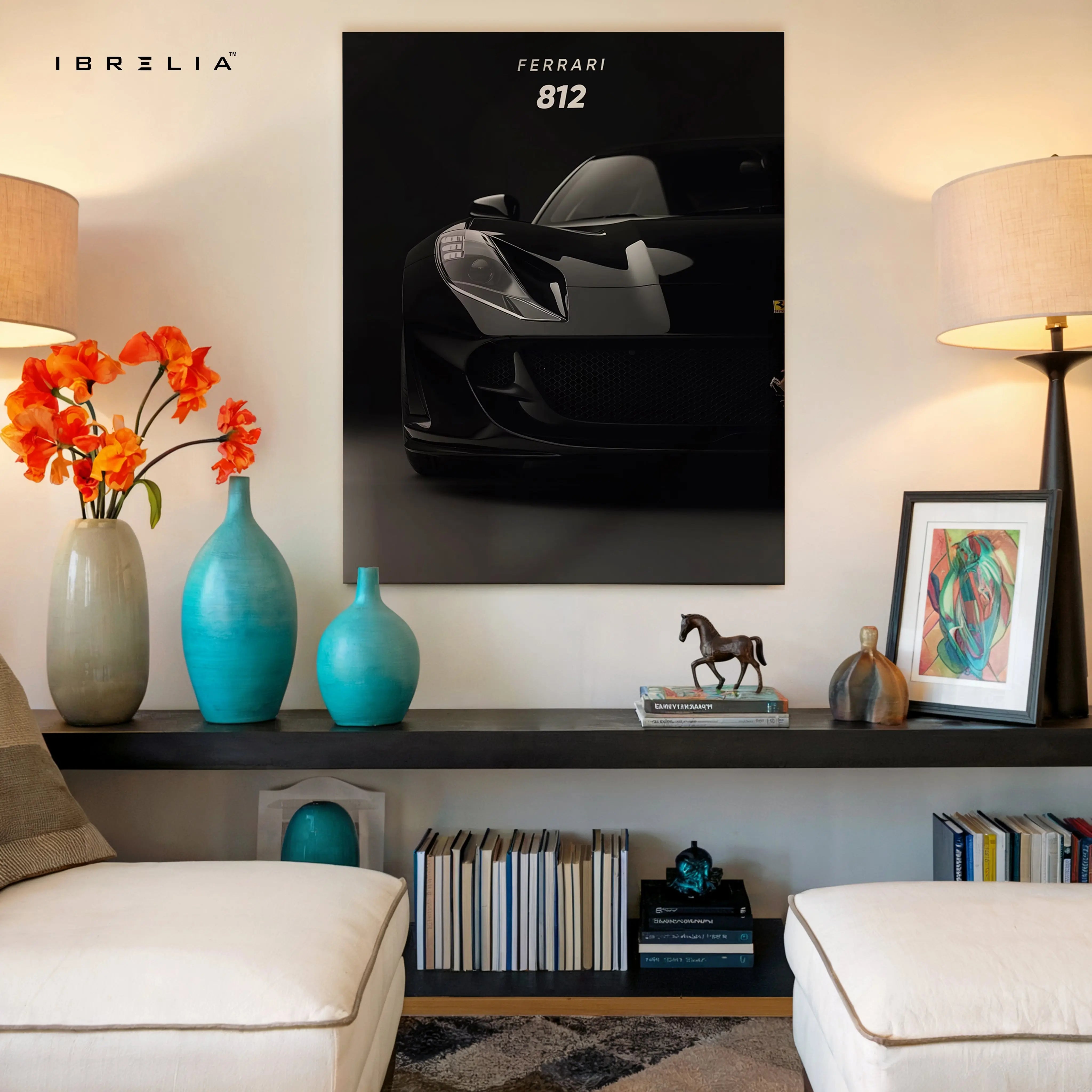 Ferrari 812 Black Luxury Art – Minimal Dark Supercar Wall Art | 4K Ultra Wrap Frame Wall Art in Pakistan | IBRELIA™ IBRELIA