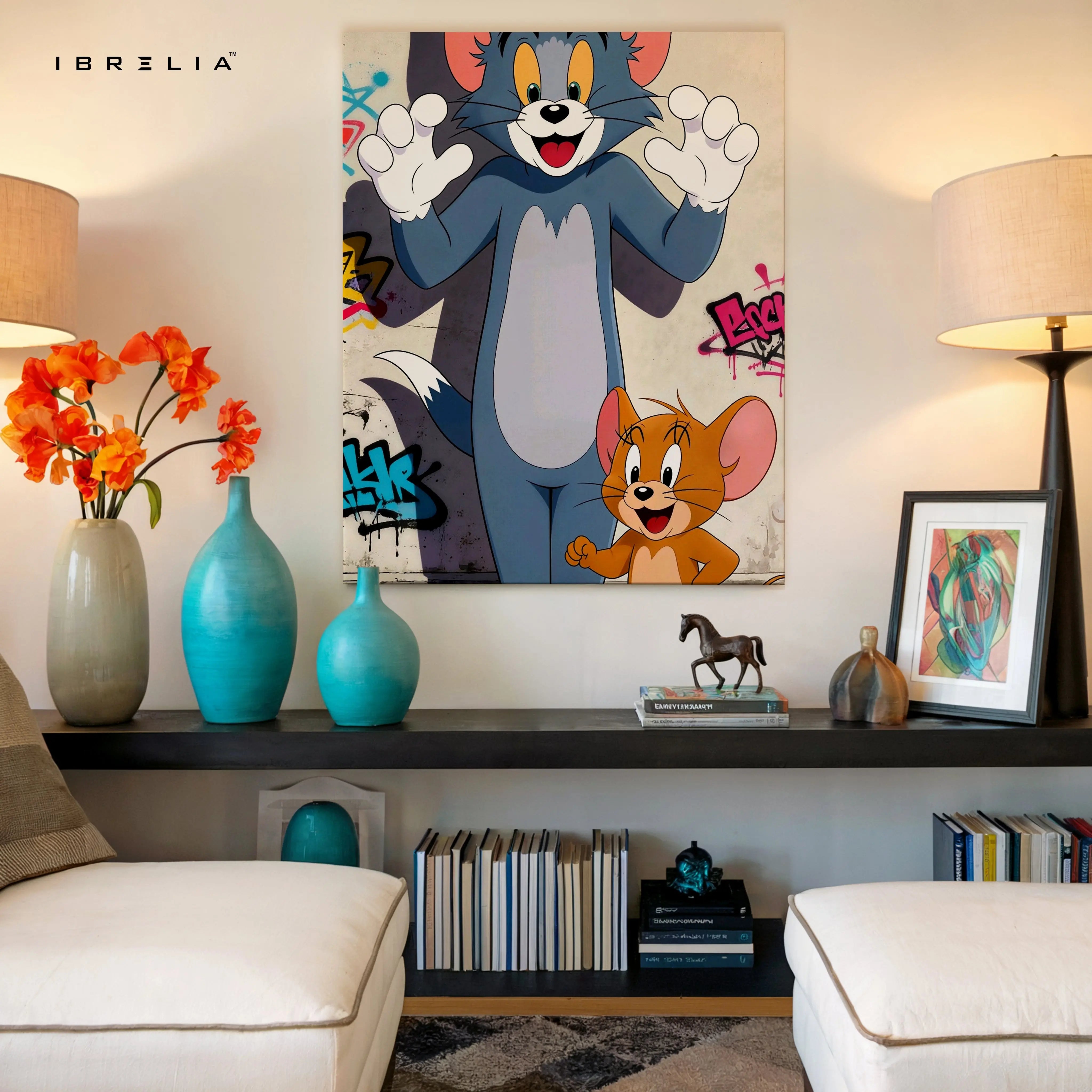 Tom & Jerry Classic Cartoon Wall Art – Animated Duo Canvas Frame | Fun Kids Room Decor Pakistan | IBRELIA™ IBRELIA