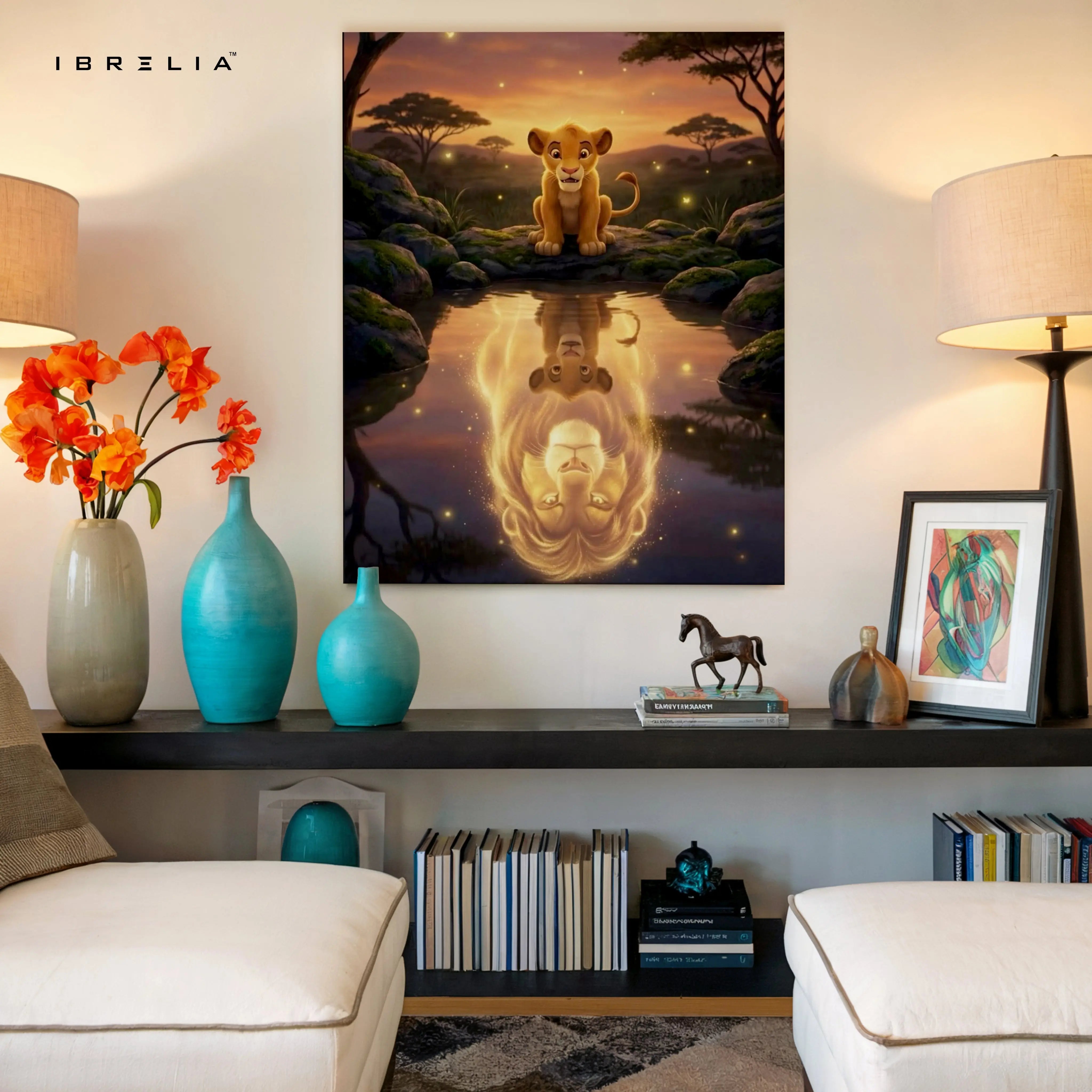 Lion Cub Reflection Wall Art – Legacy Spirit Canvas Frame | Emotional Animal Scene Decor Pakistan | IBRELIA™ IBRELIA