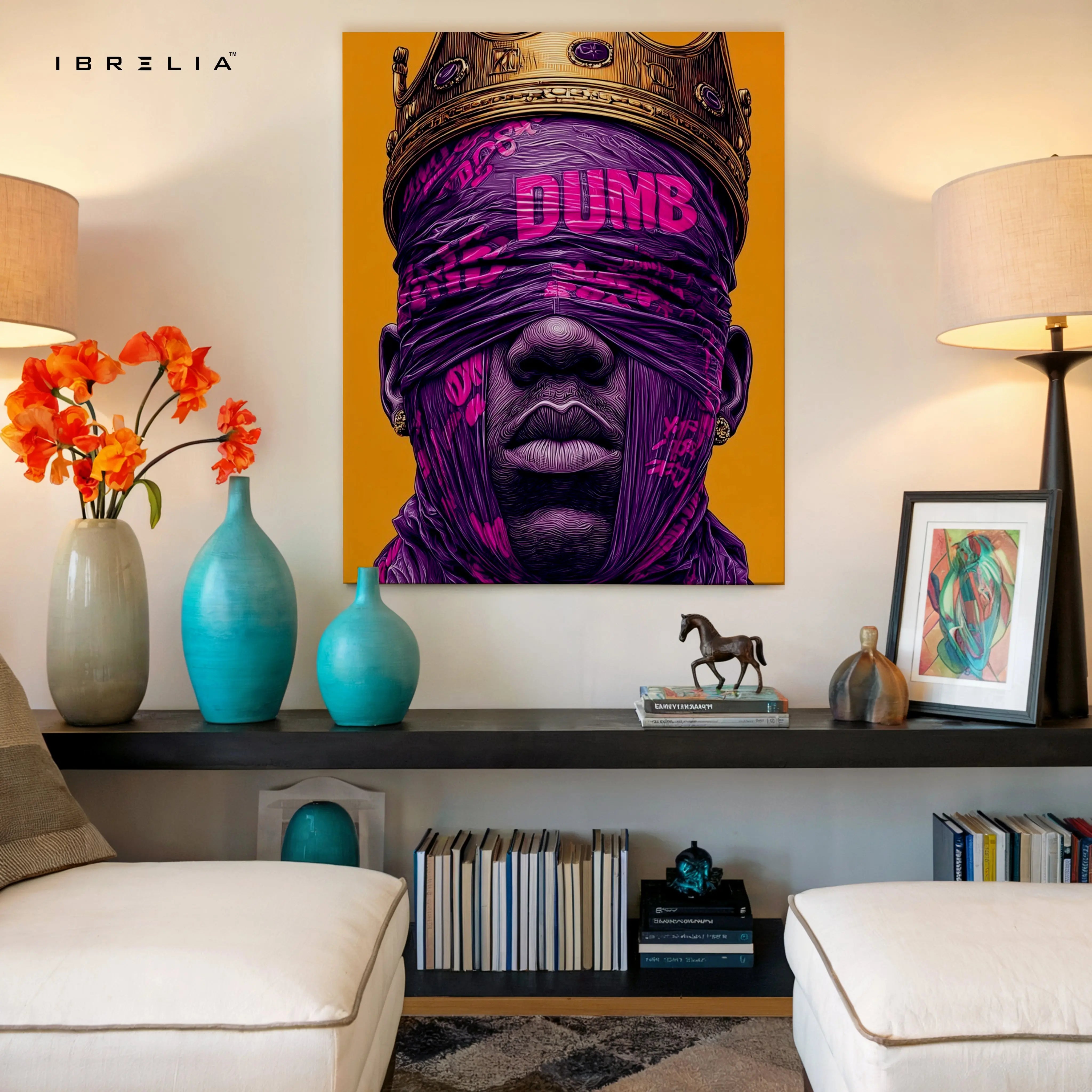 Urban King Graffiti Wall Art – Crown Street Art Poster | Bold Purple King Canvas Frame Pakistan | IBRELIA™ IBRELIA