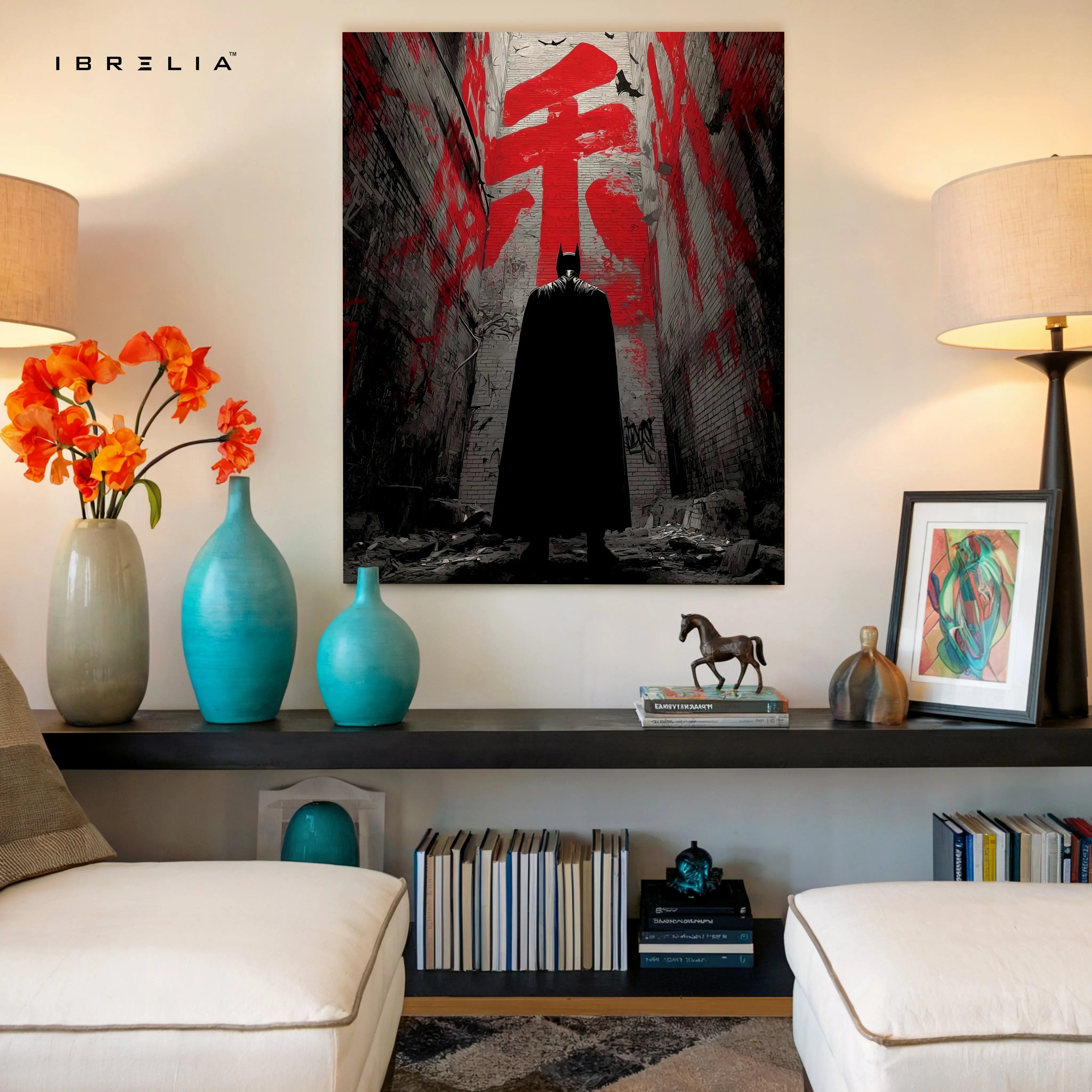 Batman Dark Alley Wall Art – Japanese Street Graffiti Canvas Frame | Gotham Shadow Poster Pakistan | IBRELIA™ IBRELIA