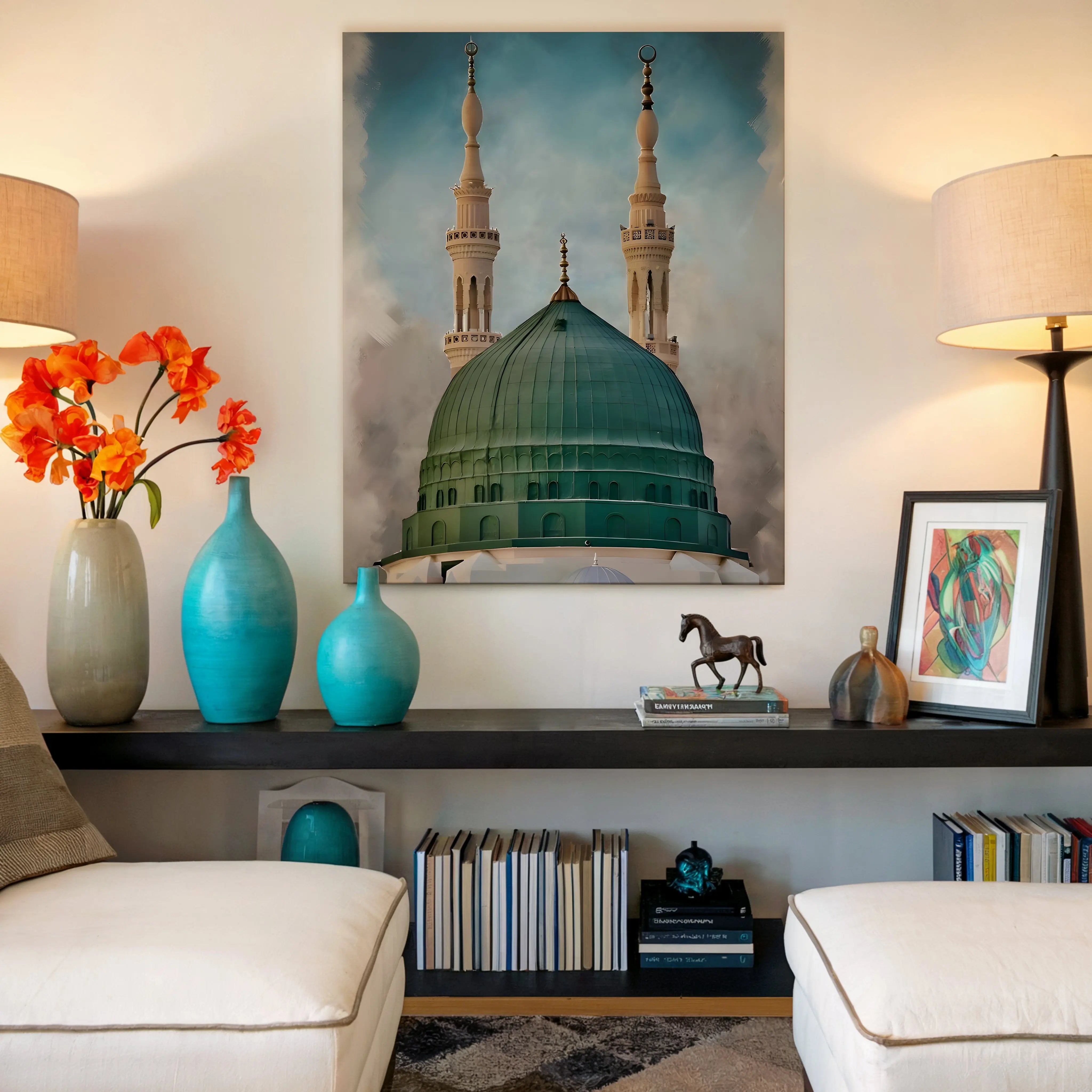 Masjid e Nabawi Green Dome Art – Madinah Islamic Architecture Wall Art | 4K Ultra Wrap Frame Wall Art in Pakistan | IBRELIA™ IBRELIA