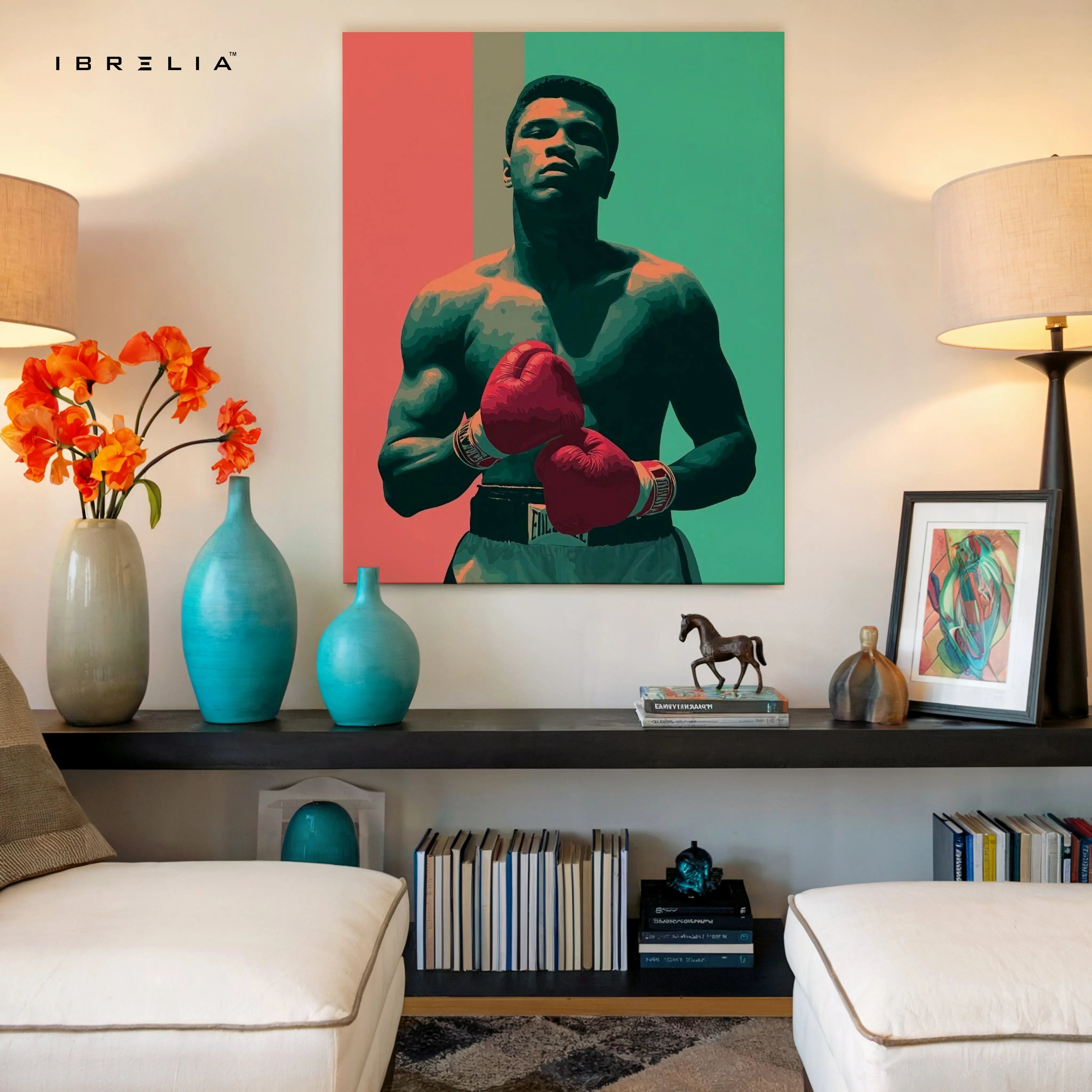 Muhammad Ali Portrait Wall Art – Boxing Legend Canvas Frame | Vintage Fighter Poster Pakistan | IBRELIA™ IBRELIA