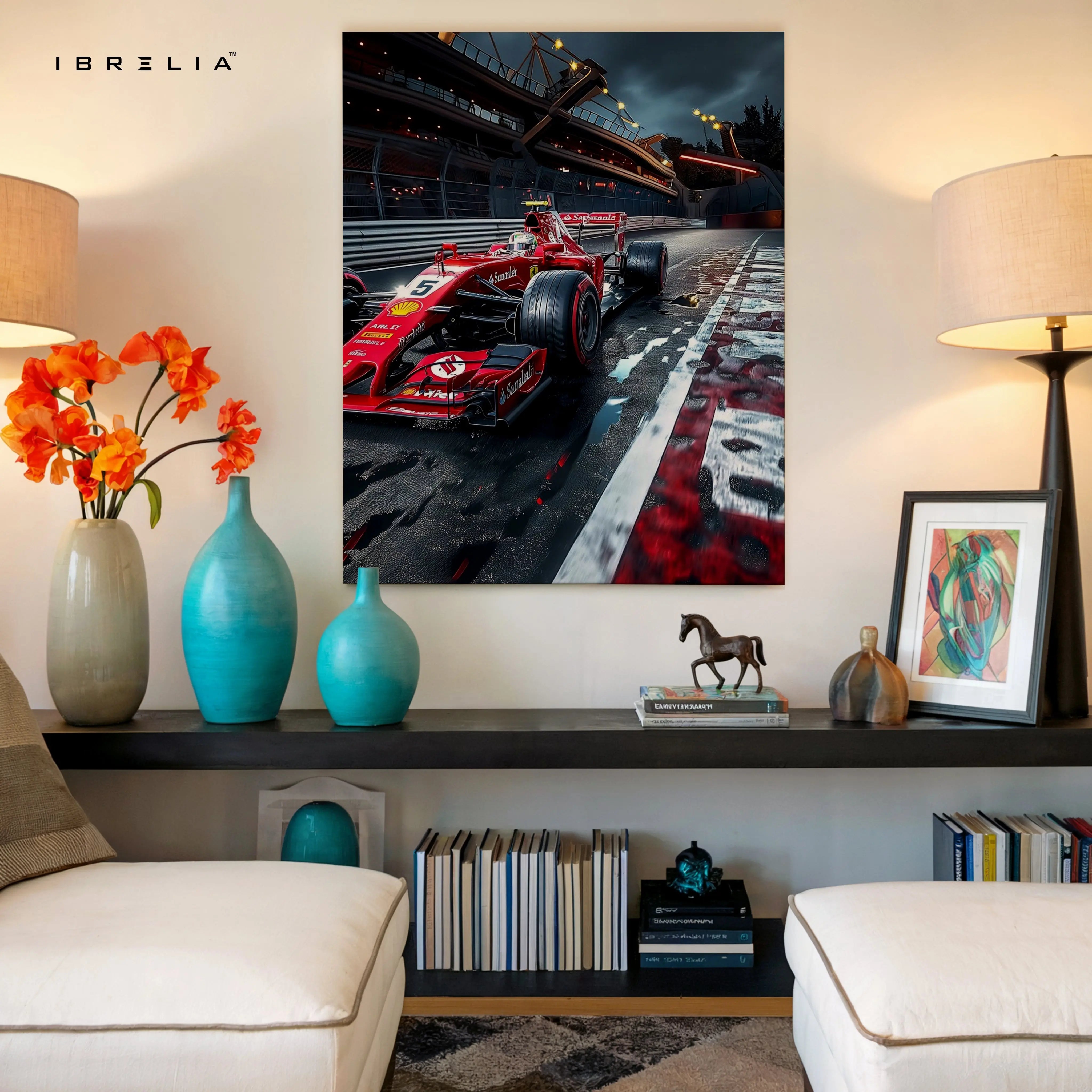 Ferrari F1 Night Track Wall Art – Formula Racing Canvas Frame Pakistan | Motorsport Poster | IBRELIA™ IBRELIA
