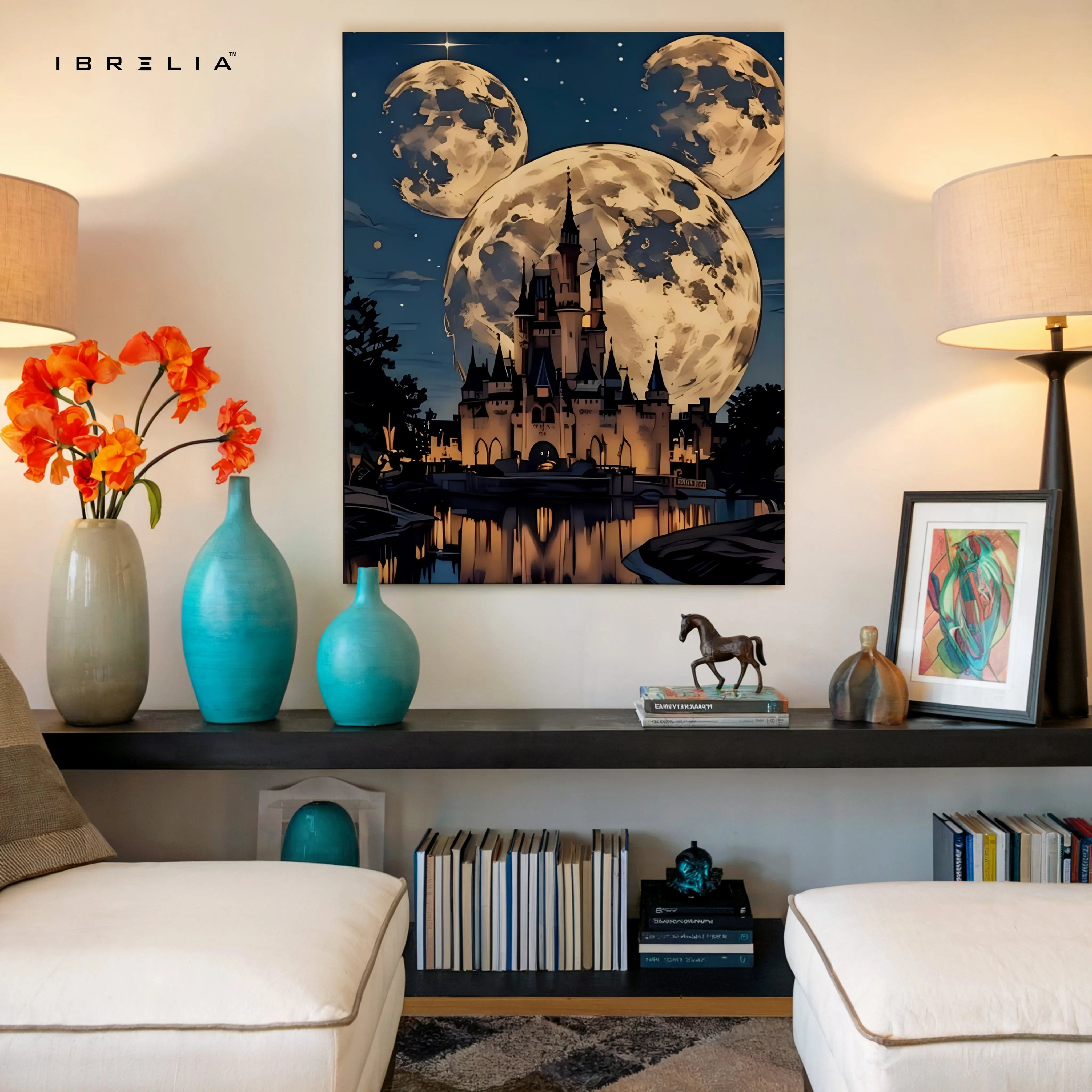 Moonlit Castle Fantasy Wall Art – Magical Night Sky Canvas Frame | Dreamy Aesthetic Decor Pakistan | IBRELIA™ IBRELIA
