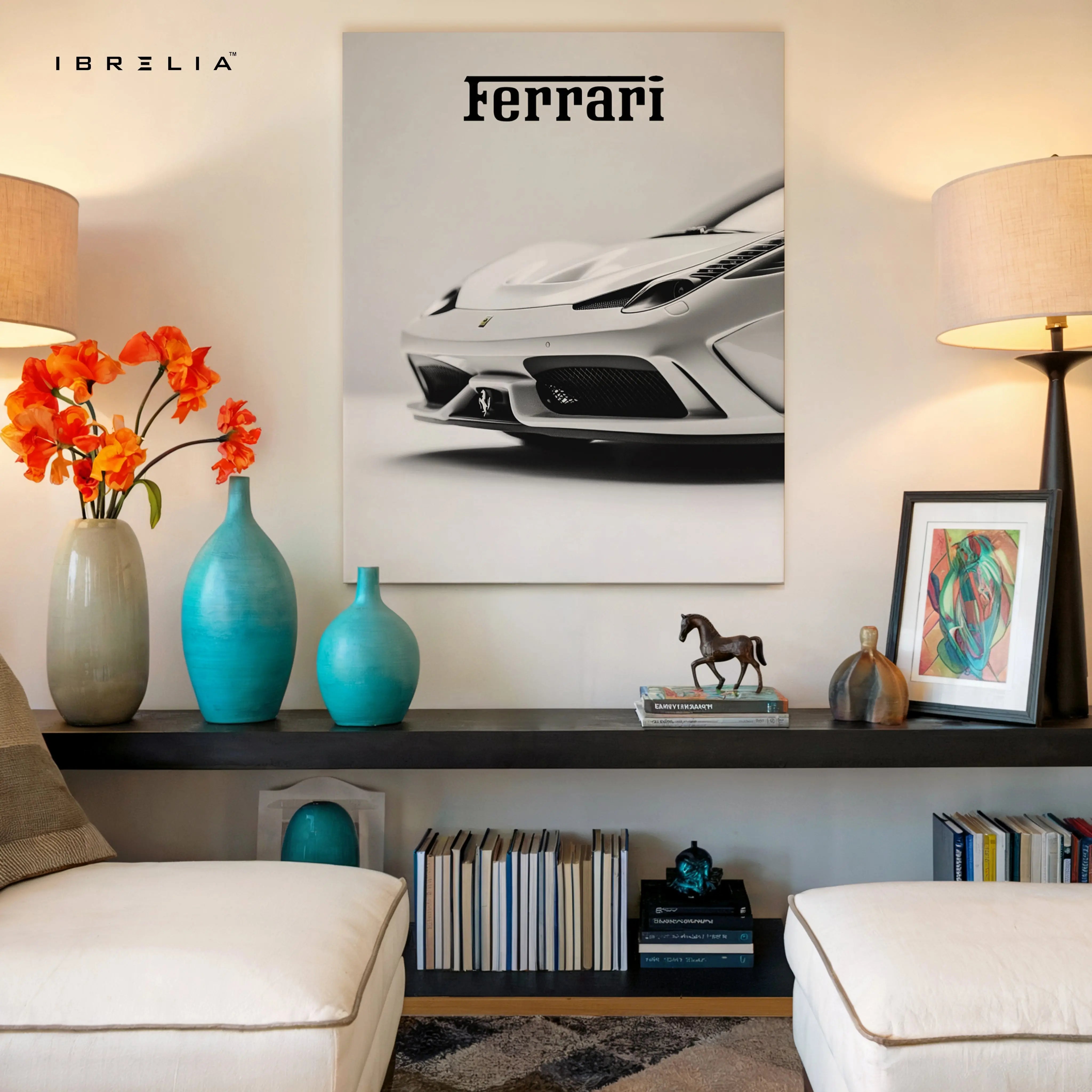 Ferrari Minimal Front Detail Wall Art – Luxury Supercar Poster | 4K Ultra Wrap Frame Wall Art in Pakistan | IBRELIA™ IBRELIA