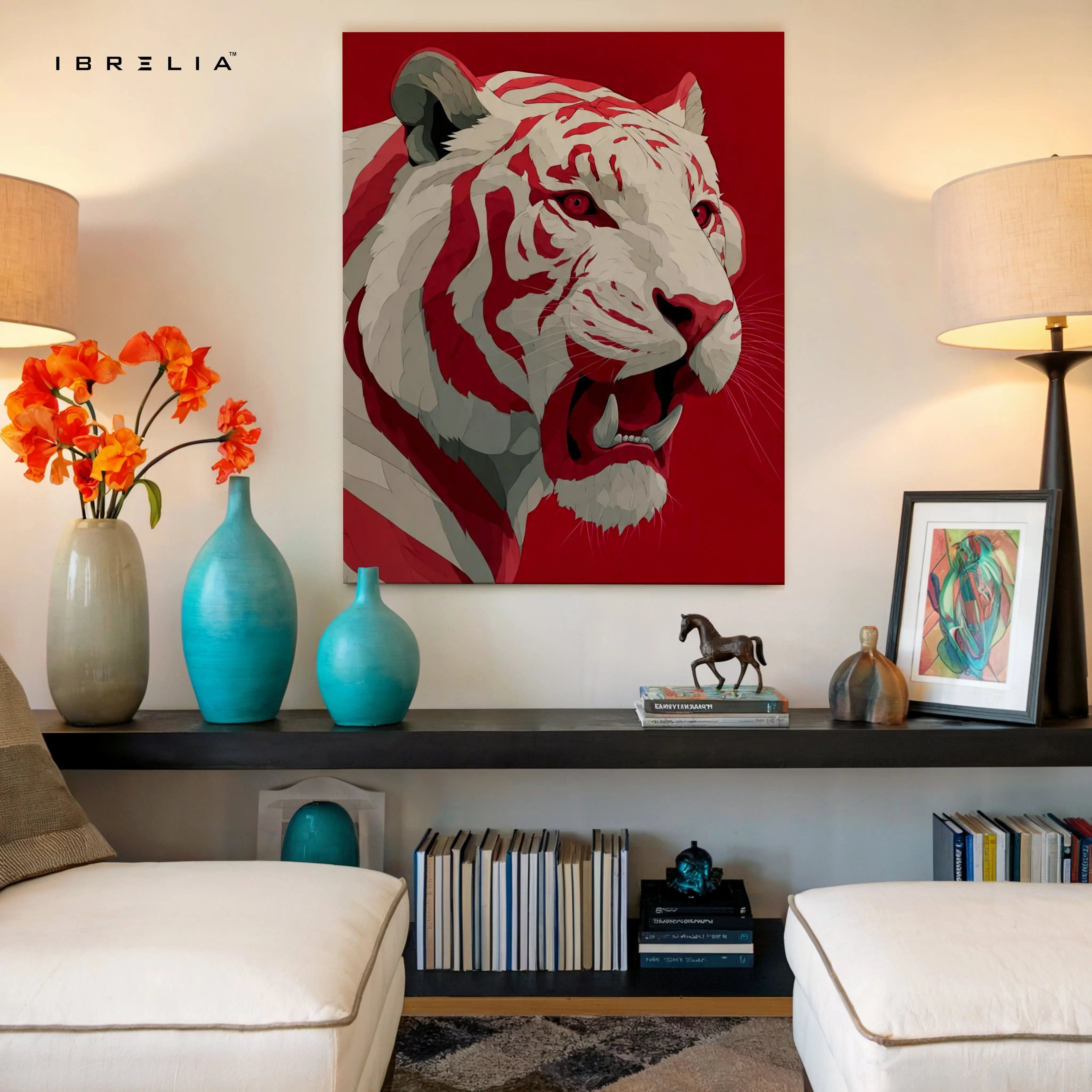 Red Tiger Wall Art – Bold Wildlife Canvas Frame | Fierce Animal Poster Pakistan | IBRELIA™ IBRELIA