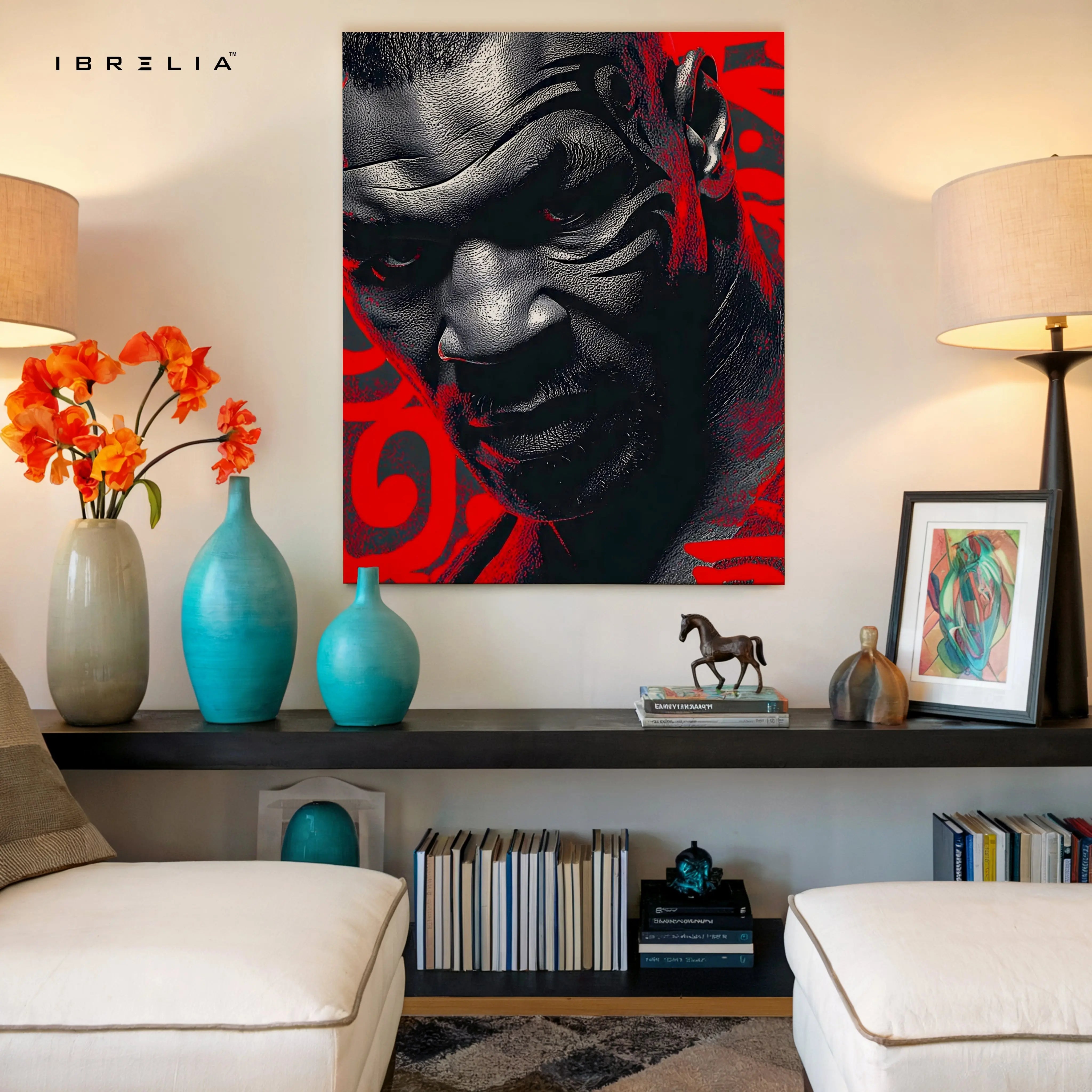Mike Tyson Portrait Wall Art – Boxing Legend Canvas Frame | Red Black Fighter Poster Pakistan | IBRELIA™ IBRELIA
