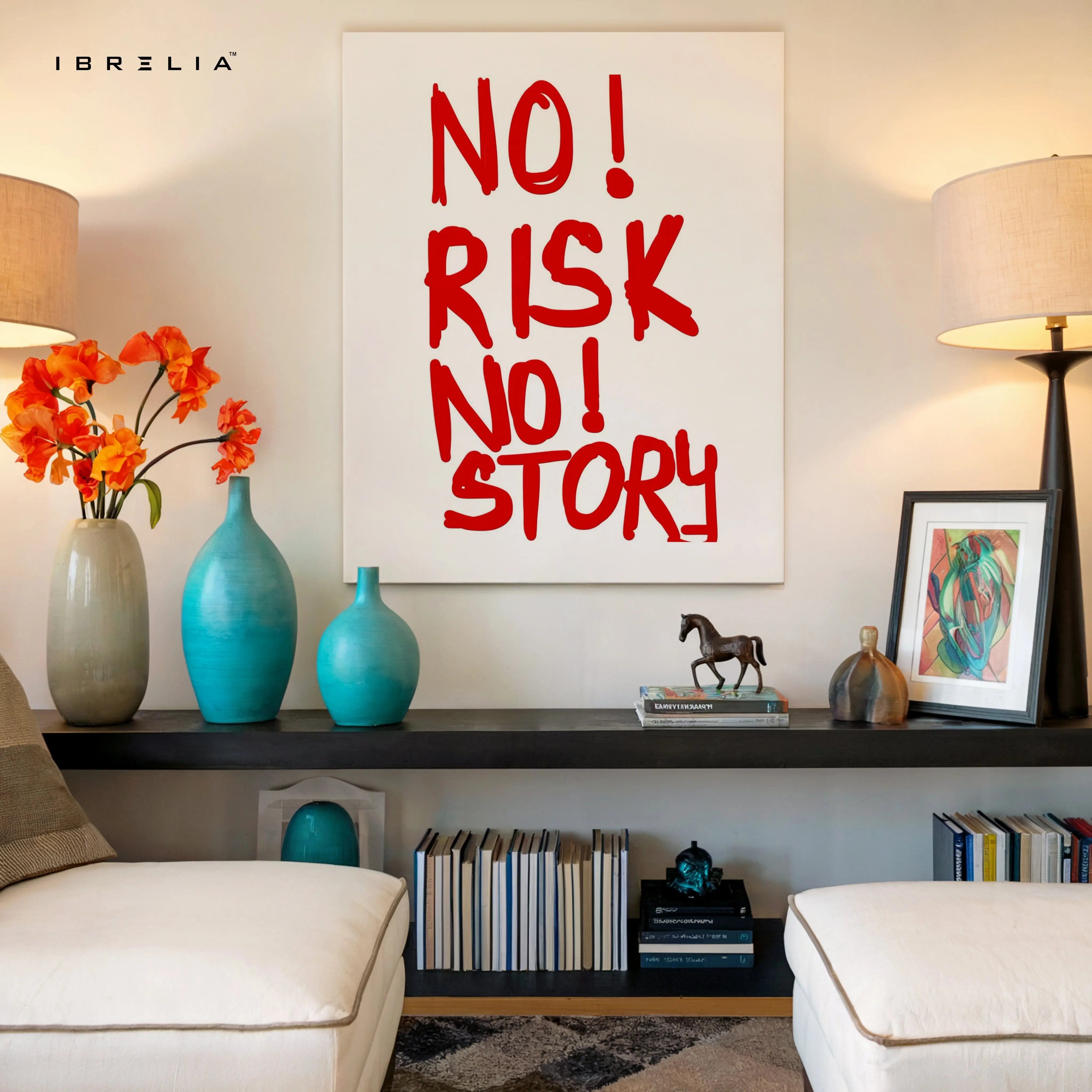 No Risk No Story Wall Art – Bold Motivational Quote Canvas Frame | Minimal Typography Poster Pakistan | IBRELIA™ IBRELIA