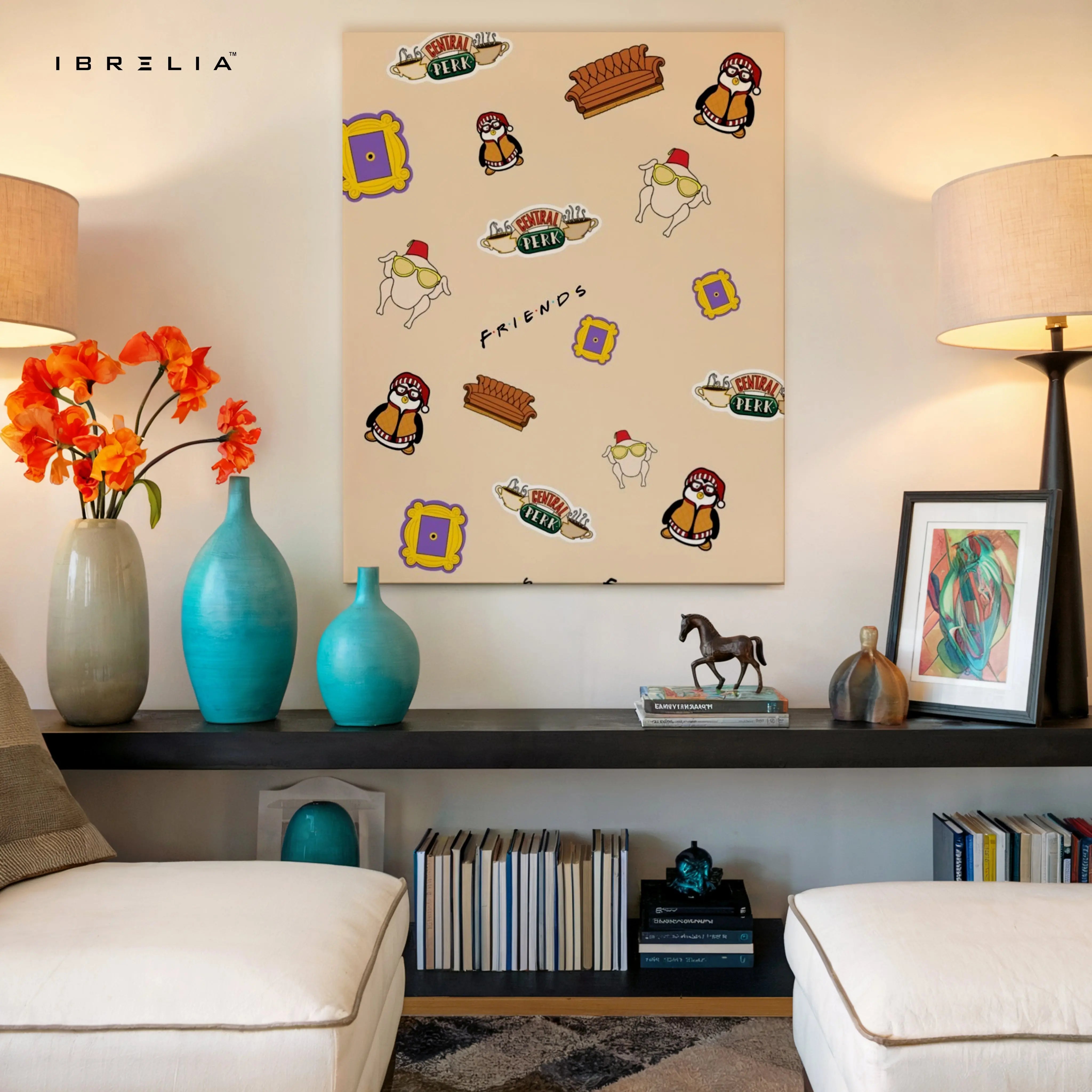 Friends TV Show Pattern Wall Art – Central Perk Canvas Frame | Friends Aesthetic Poster Pakistan | IBRELIA™ IBRELIA