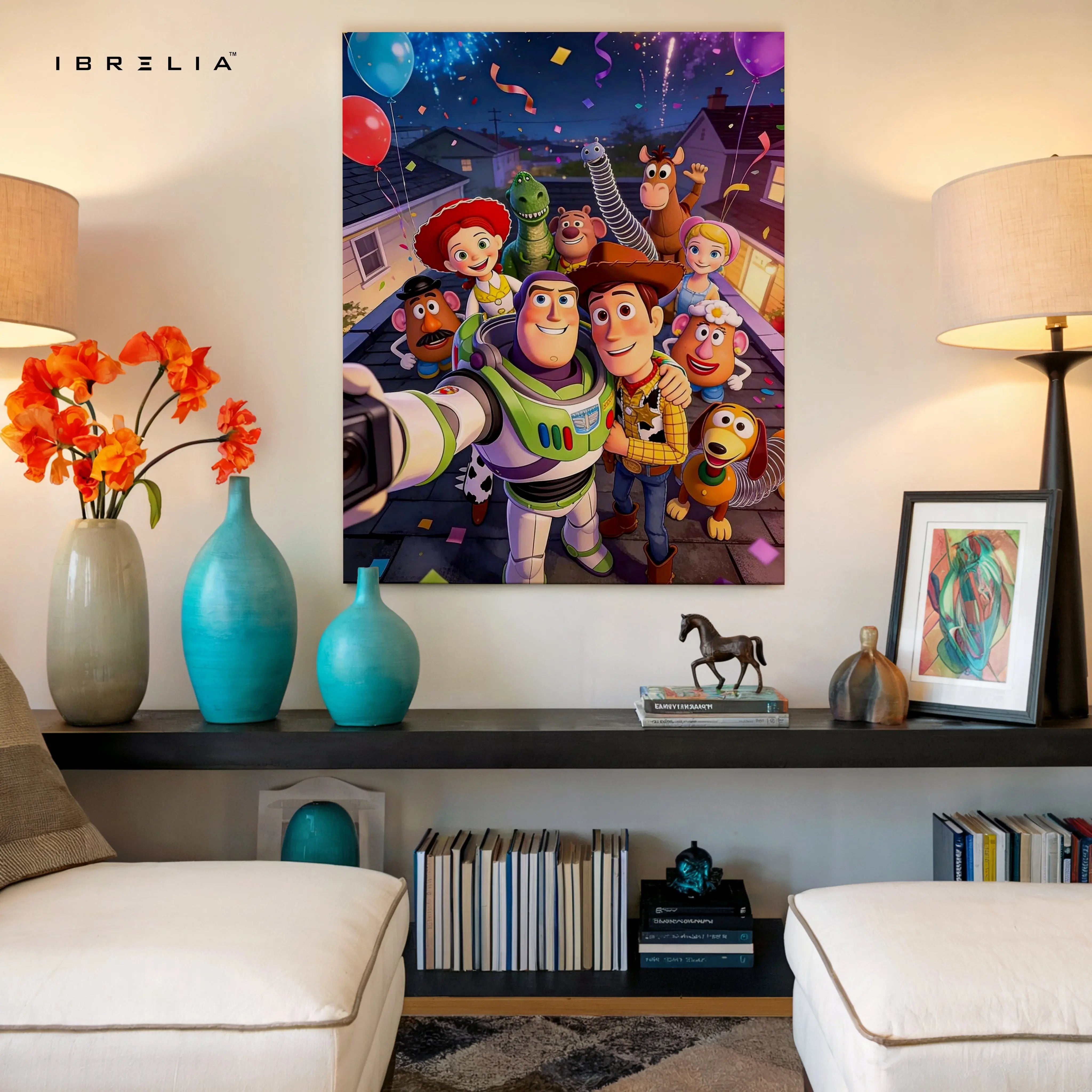 Toy Story Celebration Wall Art – Animated Characters Canvas Frame | Fun Kids Room Decor Pakistan | IBRELIA™ IBRELIA