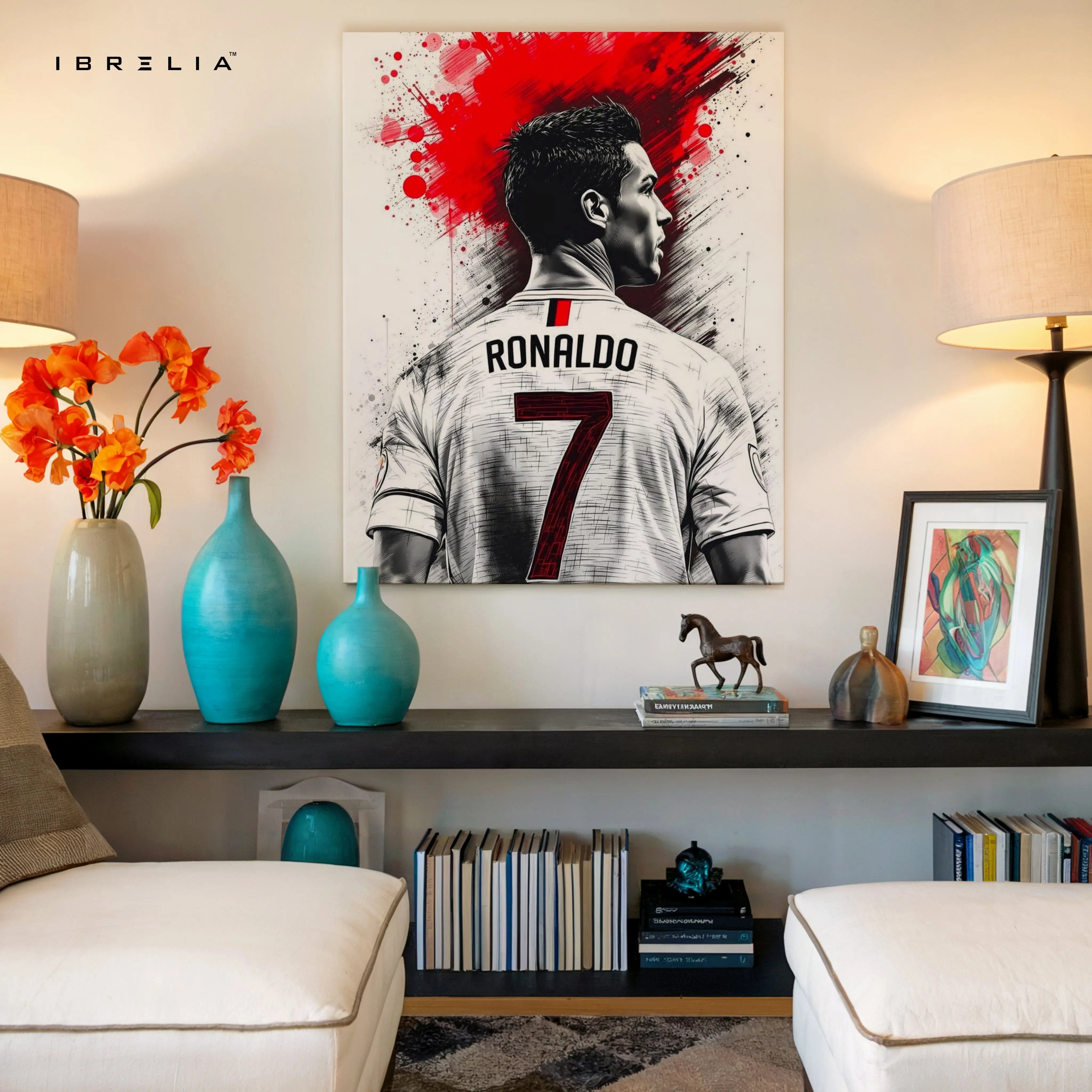 Cristiano Ronaldo No.7 Jersey Wall Art – CR7 Back View Canvas Frame | Ronaldo Football Poster Pakistan | IBRELIA™ IBRELIA