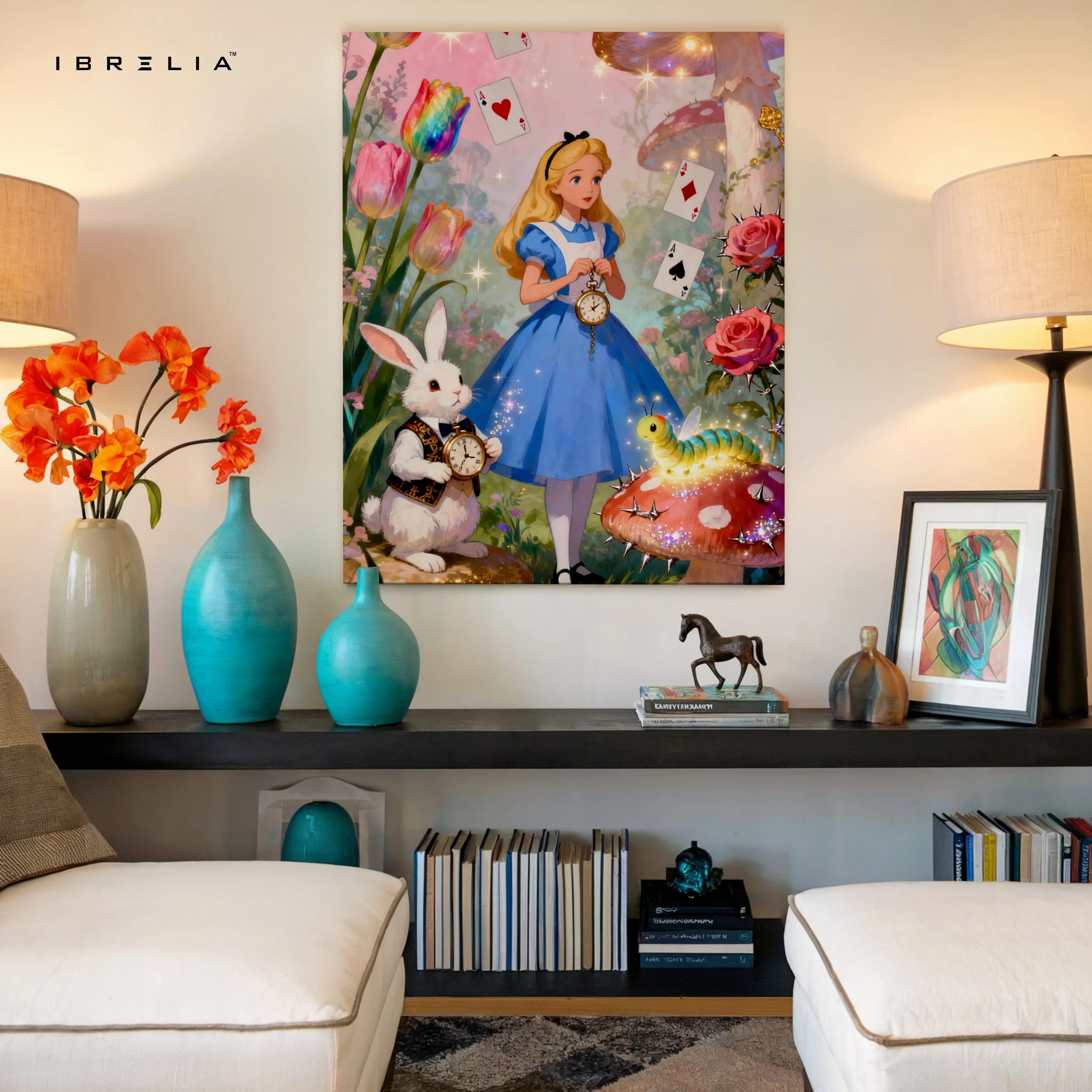 Alice in Wonderland Fantasy Garden Wall Art – Magical Story Canvas Frame | Whimsical Fairytale Decor Pakistan | IBRELIA™ IBRELIA