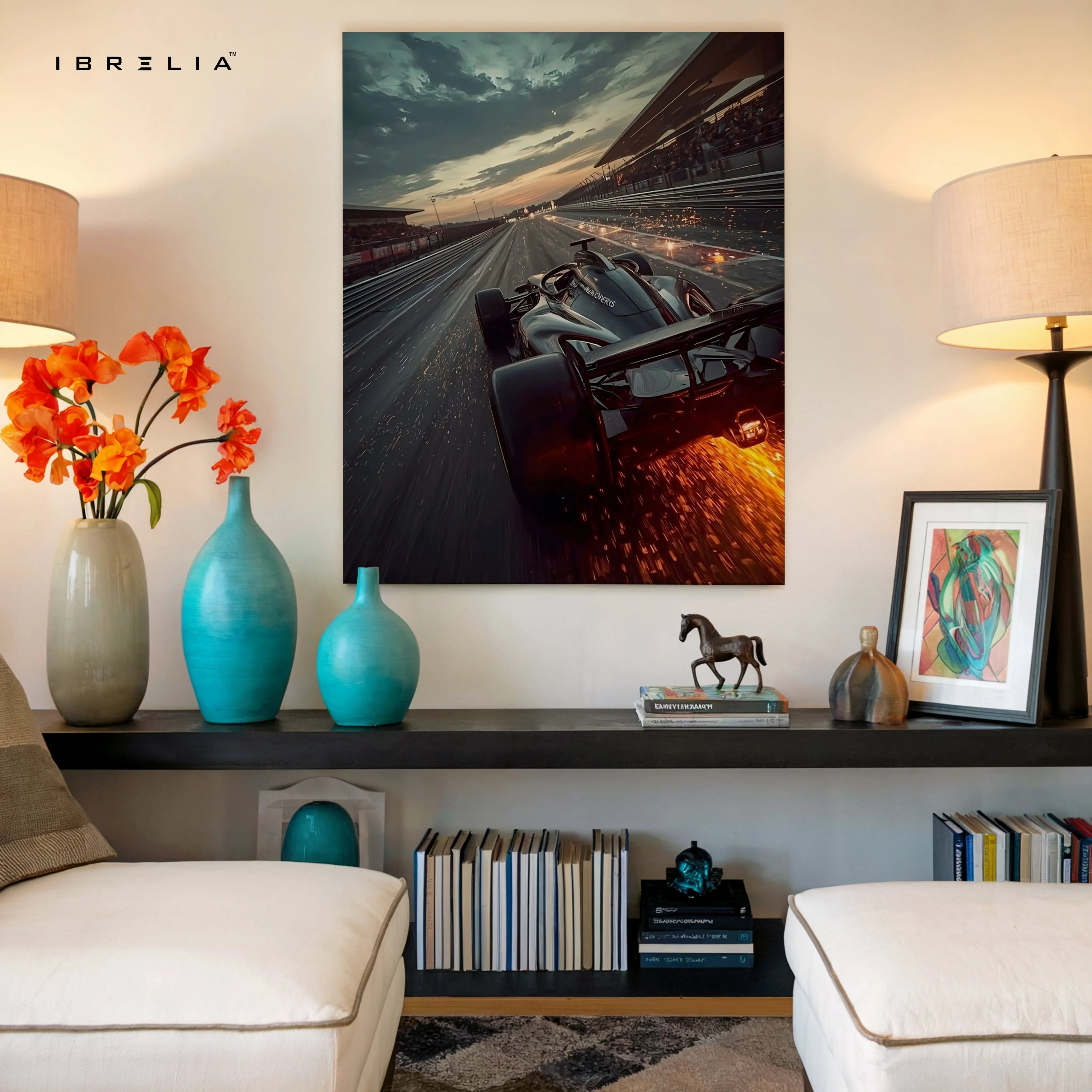 Formula 1 Night Speed Burst Wall Art – High Velocity Racing Canvas Frame Pakistan | Fire Trail Motorsport Poster | IBRELIA™ IBRELIA