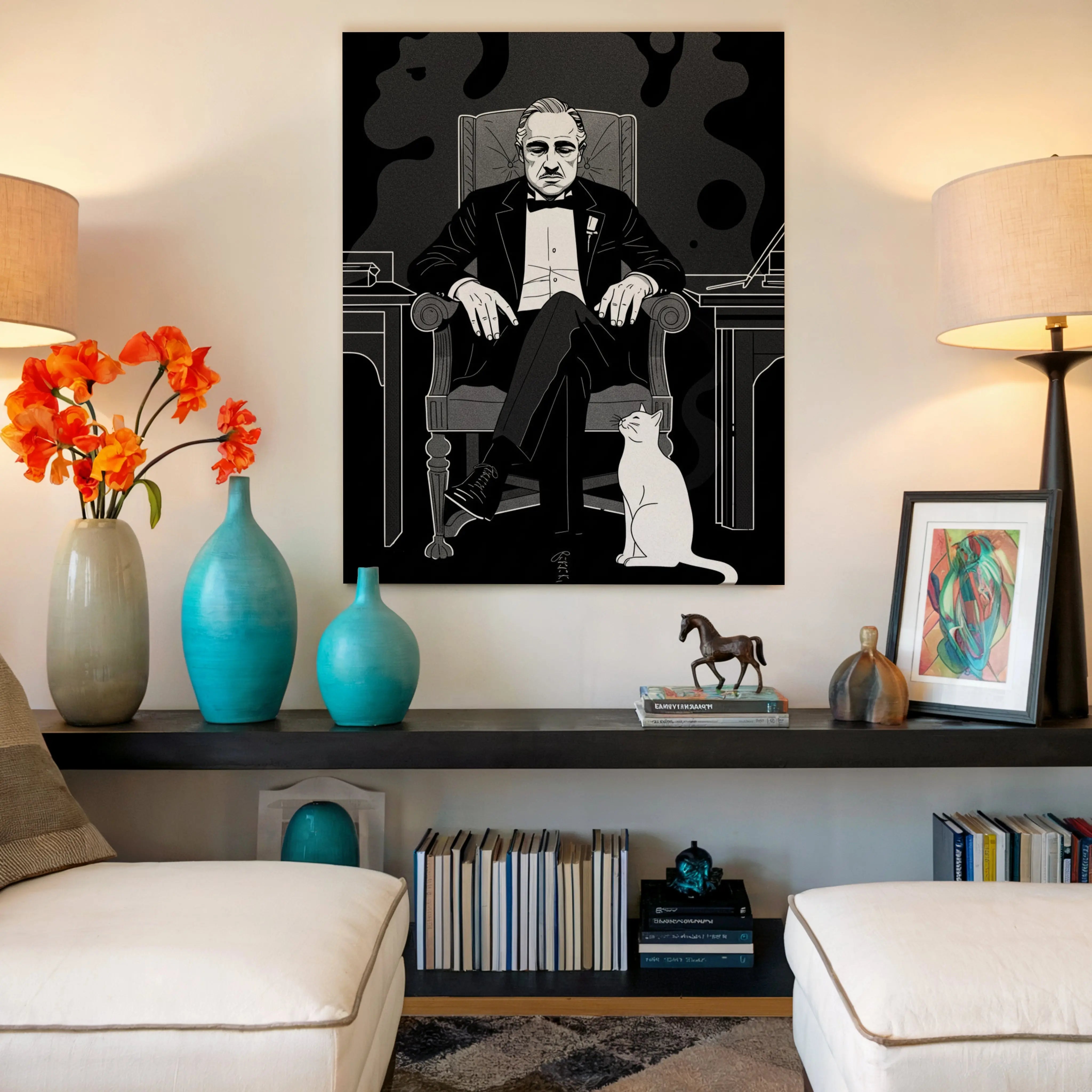 Godfather Chair Portrait Wall Art – Don Vito Corleone Canvas Frame | Minimal Mafia Poster Pakistan | IBRELIA™ IBRELIA