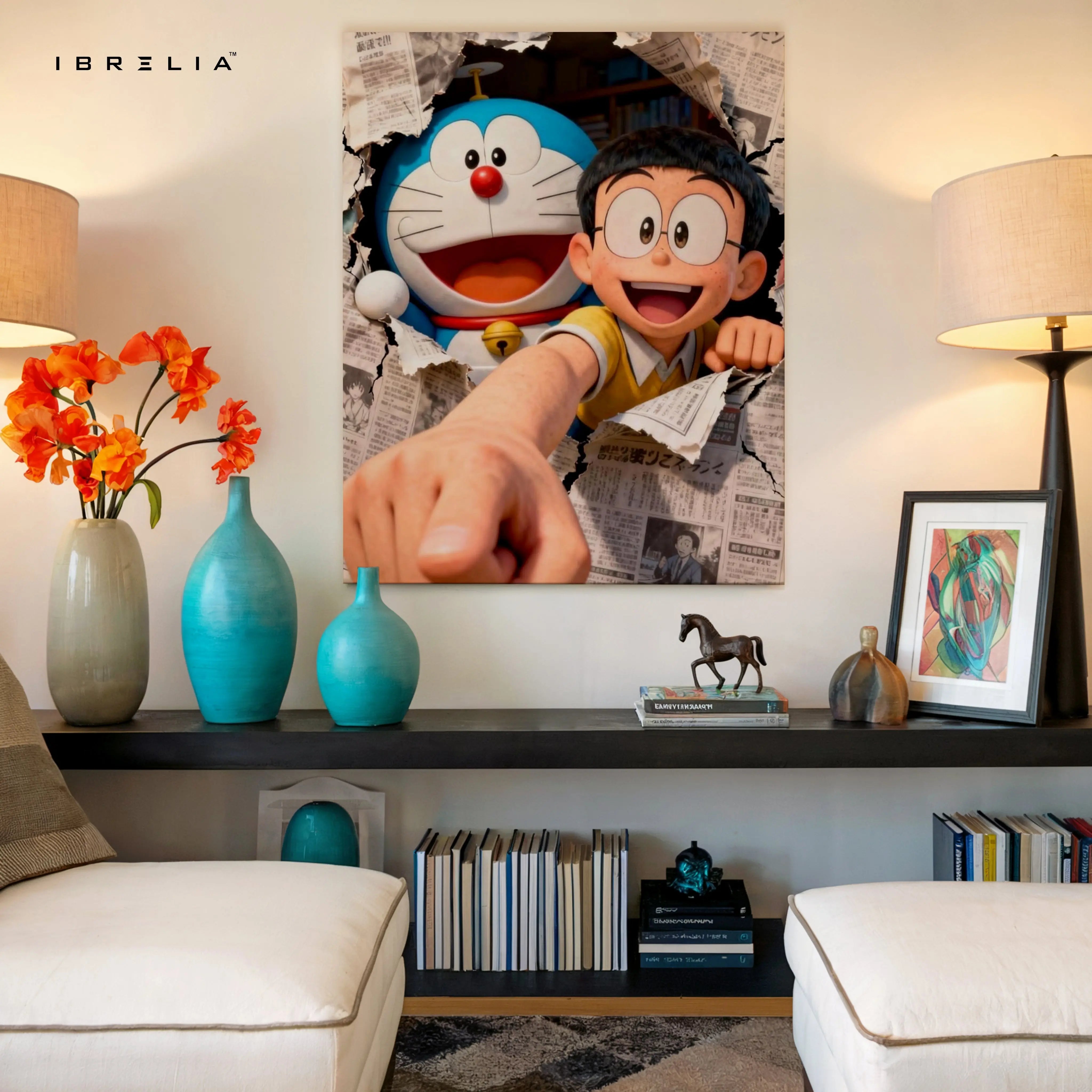 Doraemon & Nobita Wall Art – Cartoon Friendship Canvas Frame | Fun Anime Scene Decor Pakistan | IBRELIA™ IBRELIA