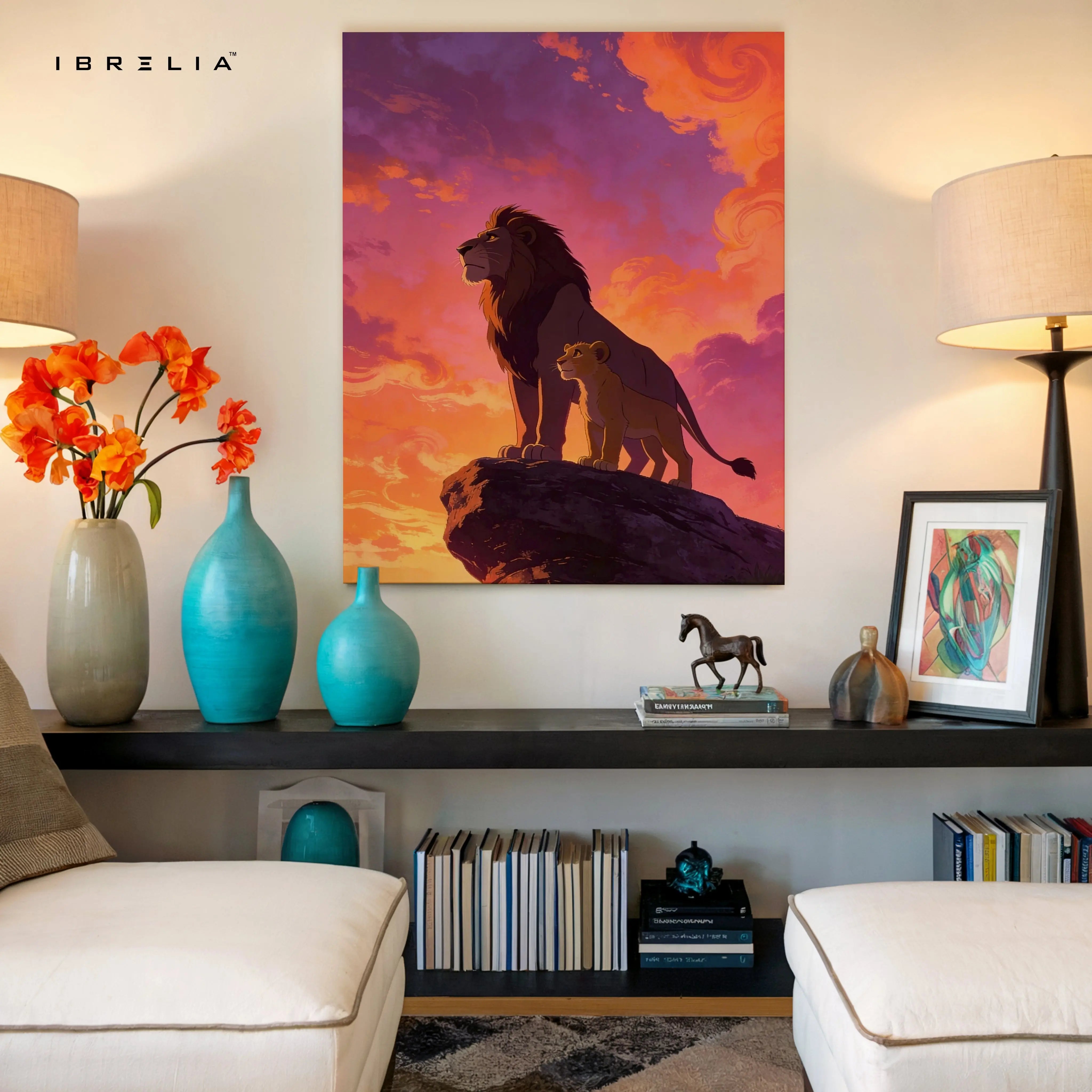 Lion Father & Cub Wall Art – Pride Legacy Canvas Frame | Majestic Animal Scene Decor Pakistan | IBRELIA™ IBRELIA