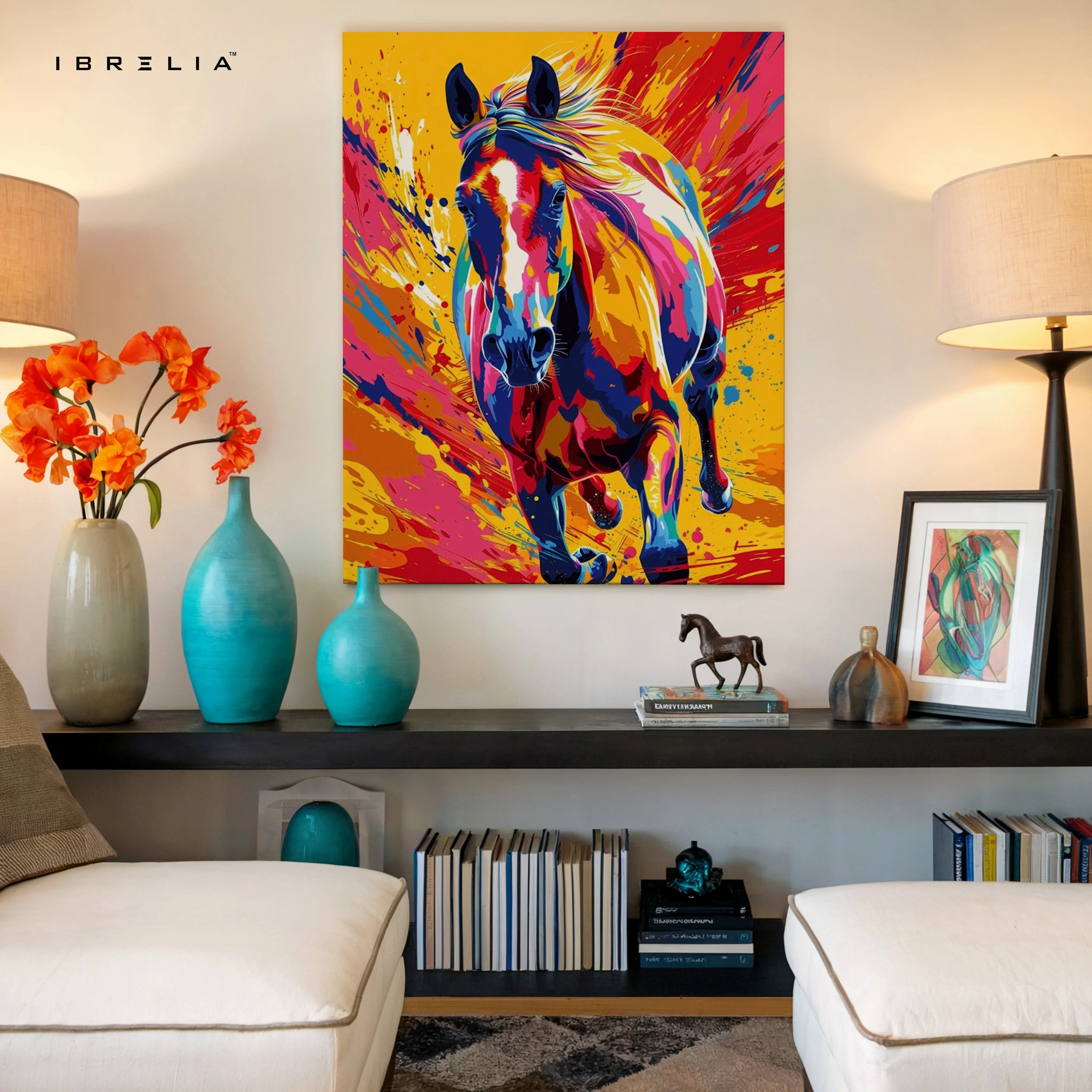 Color Burst Stallion Art – Vibrant Pop Art Running Horse Wall Art | 4K Ultra Wrap Frame Wall Art in Pakistan | IBRELIA™ IBRELIA