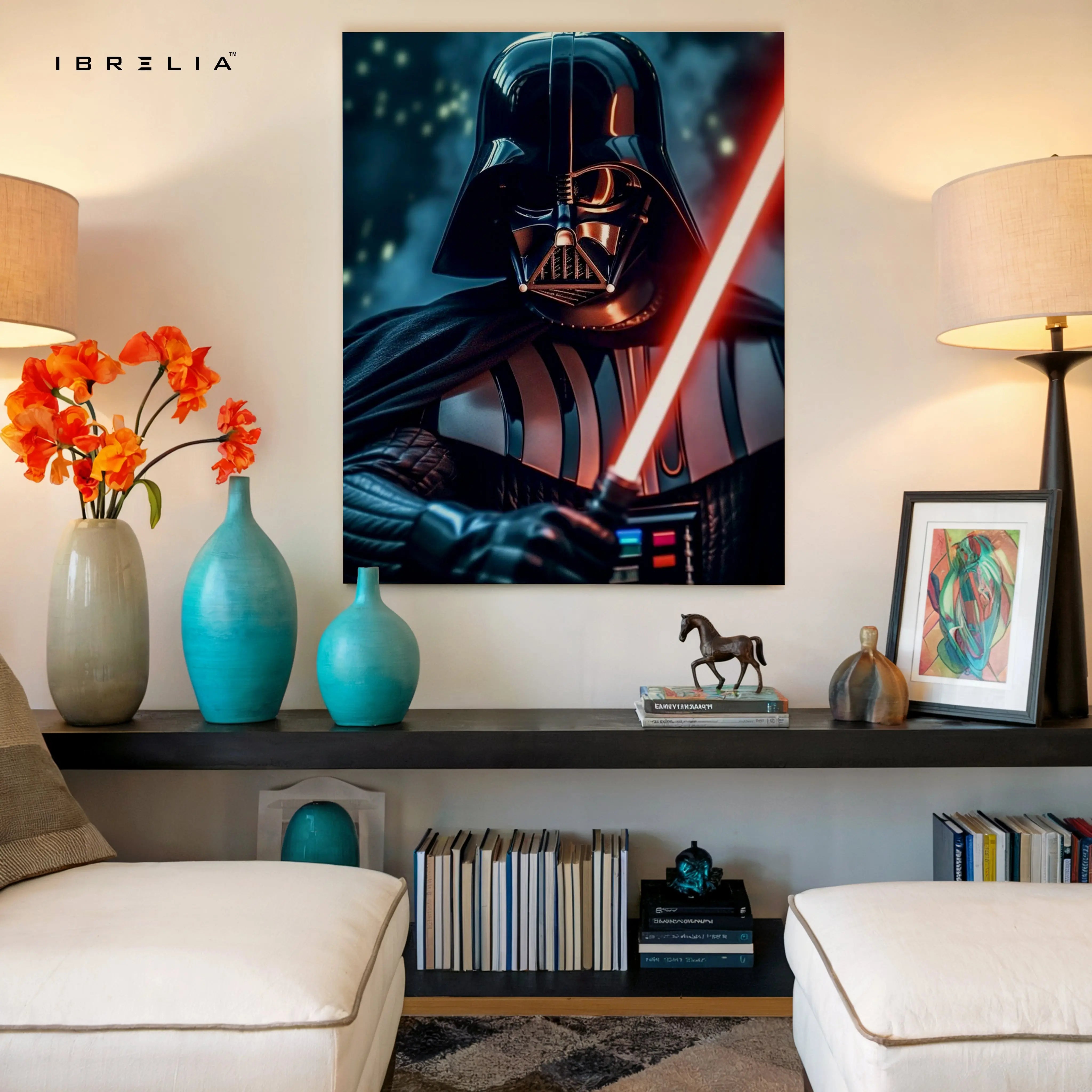 Dark Sith Warrior Wall Art – Futuristic Lightsaber Canvas Frame | Sci-Fi Villain Poster Pakistan | IBRELIA™ IBRELIA