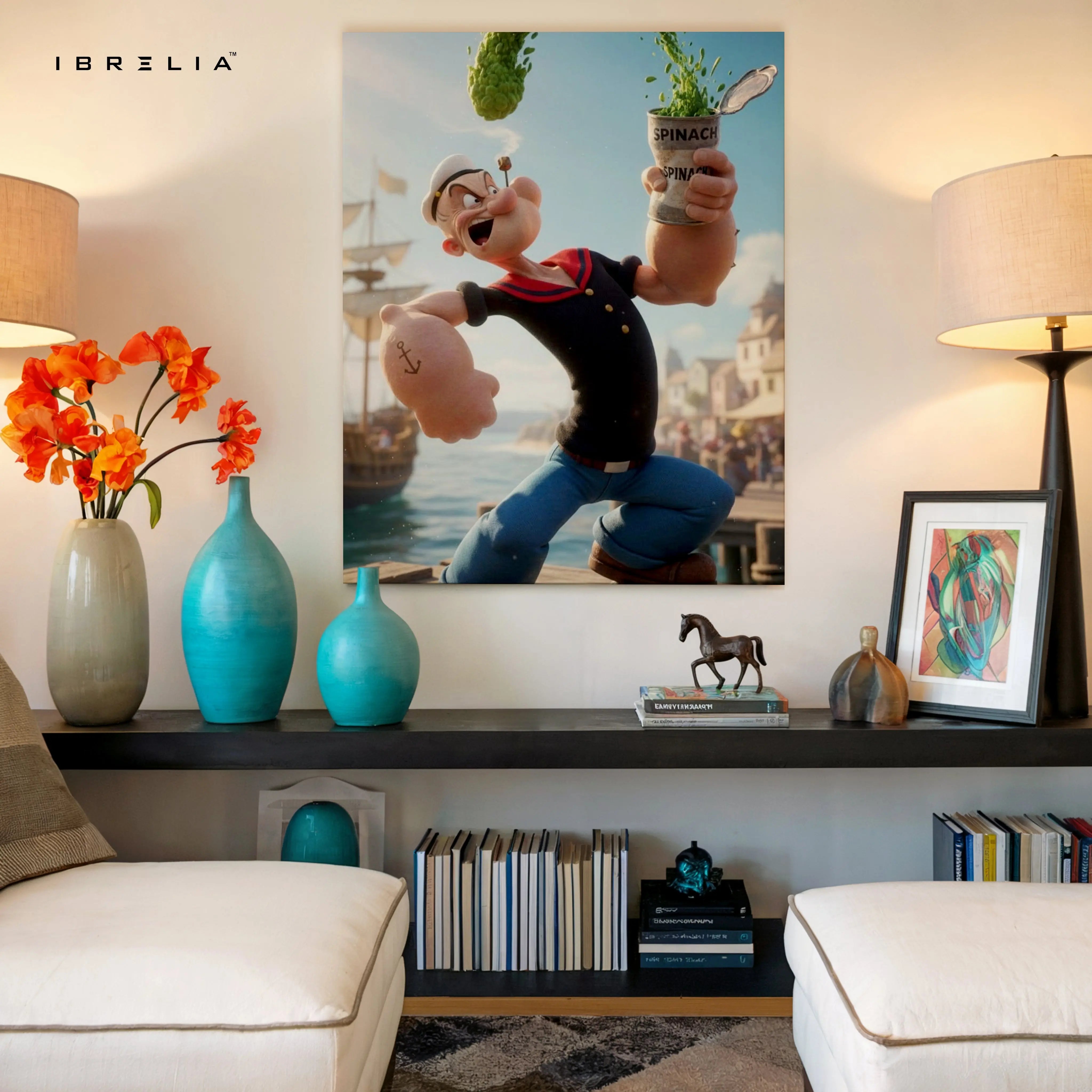 Popeye Spinach Power Wall Art – Cartoon Action Canvas Frame | Classic Character Poster Pakistan | IBRELIA™ IBRELIA