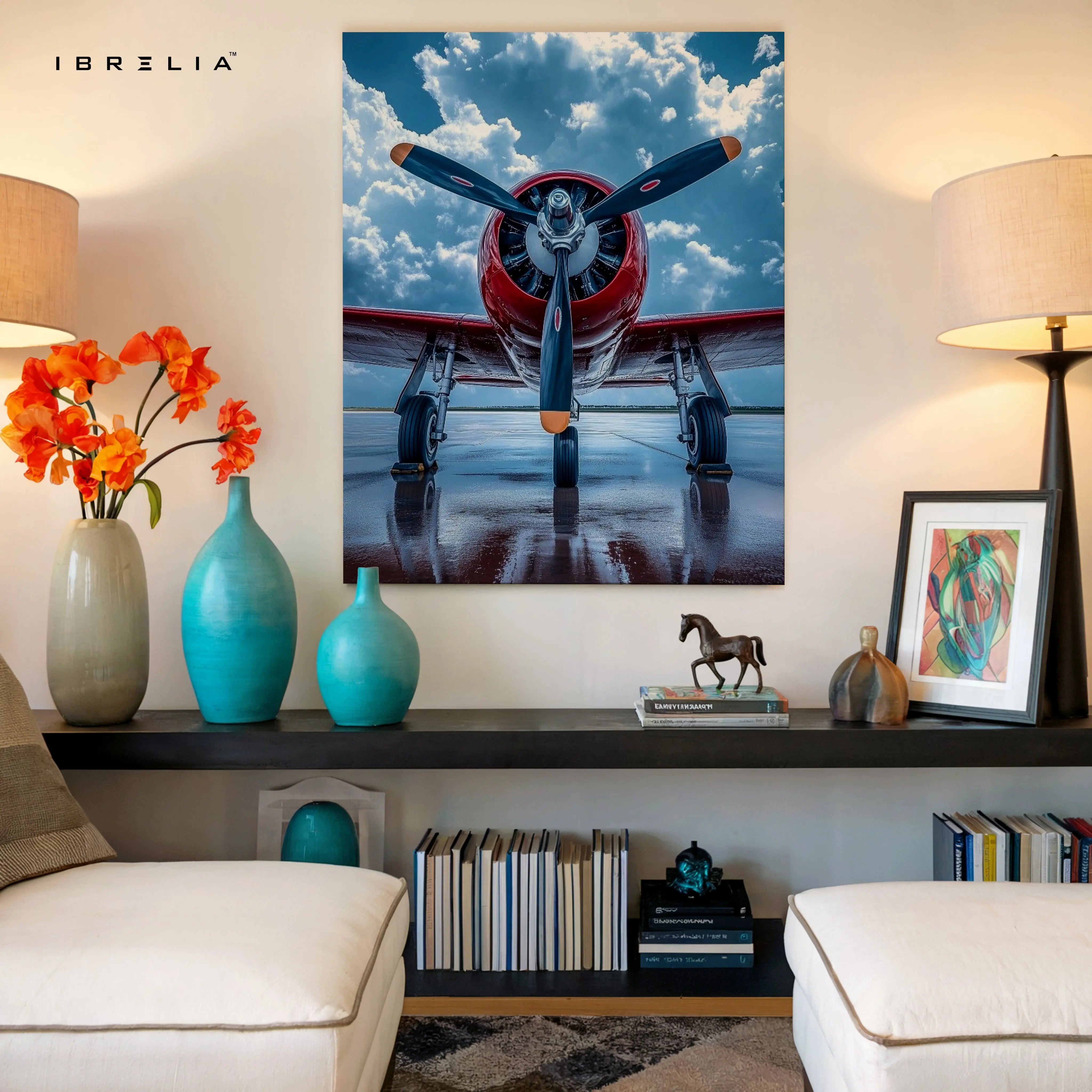 Vintage Propeller Aircraft Runway Wall Art – Classic Aviation Canvas Frame Pakistan | Airplane Poster | IBRELIA™ IBRELIA