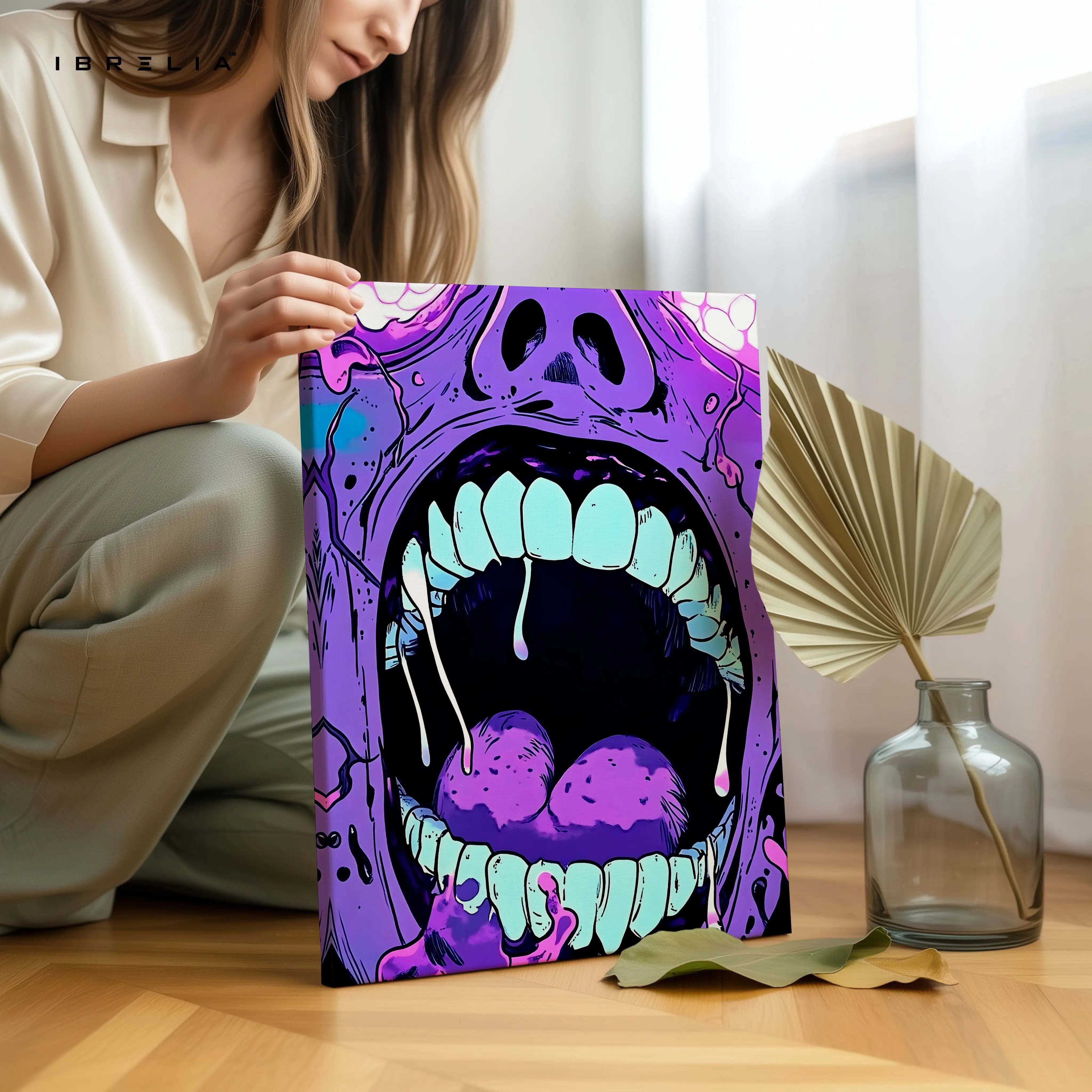 Abstract Neon Scream Wall Art – Urban Graffiti Canvas Frame | Bold Street Art Poster Pakistan | IBRELIA™ IBRELIA