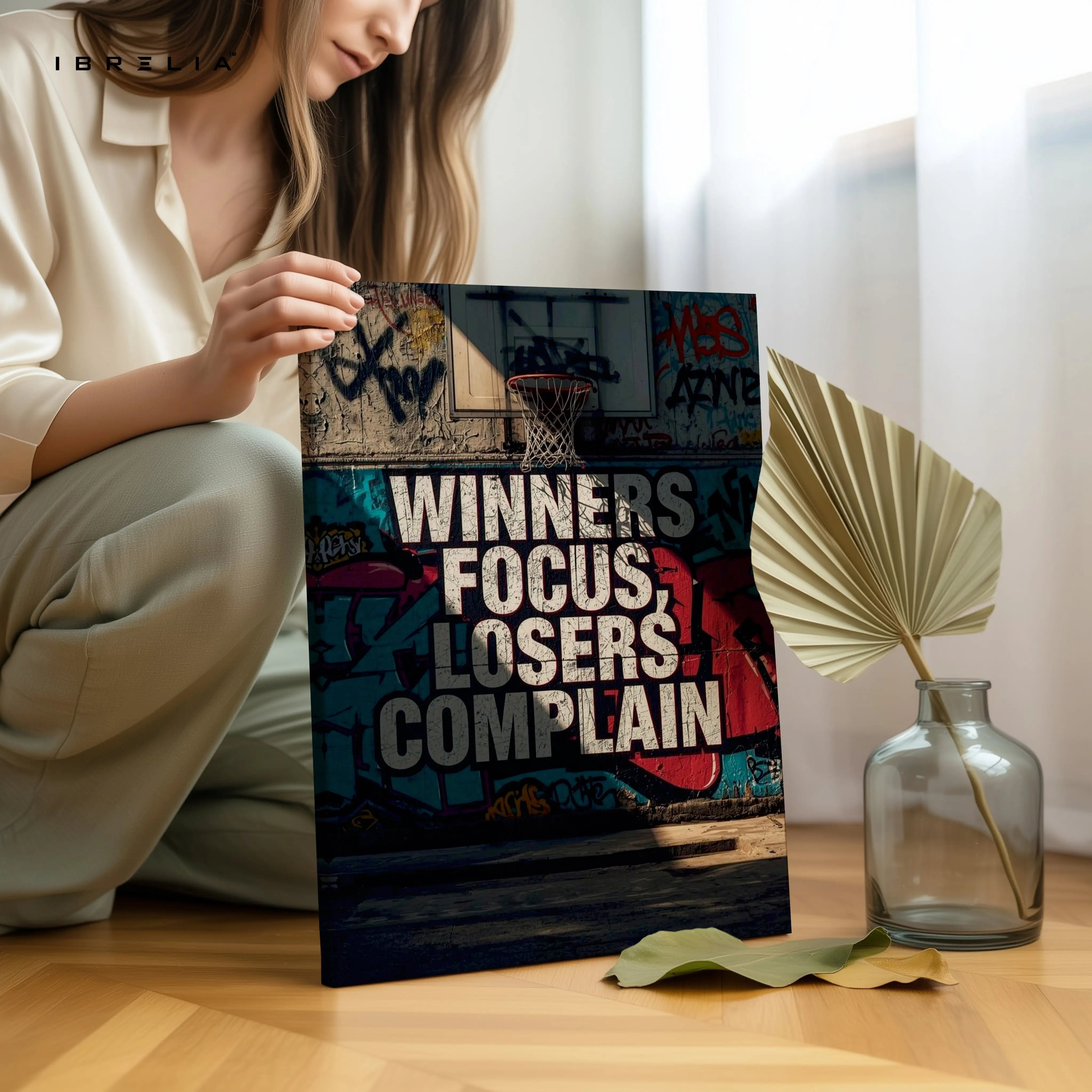 Winners Focus Motivation Wall Art – Basketball Graffiti Canvas Frame | Hustle Quote Poster Pakistan | IBRELIA™ IBRELIA