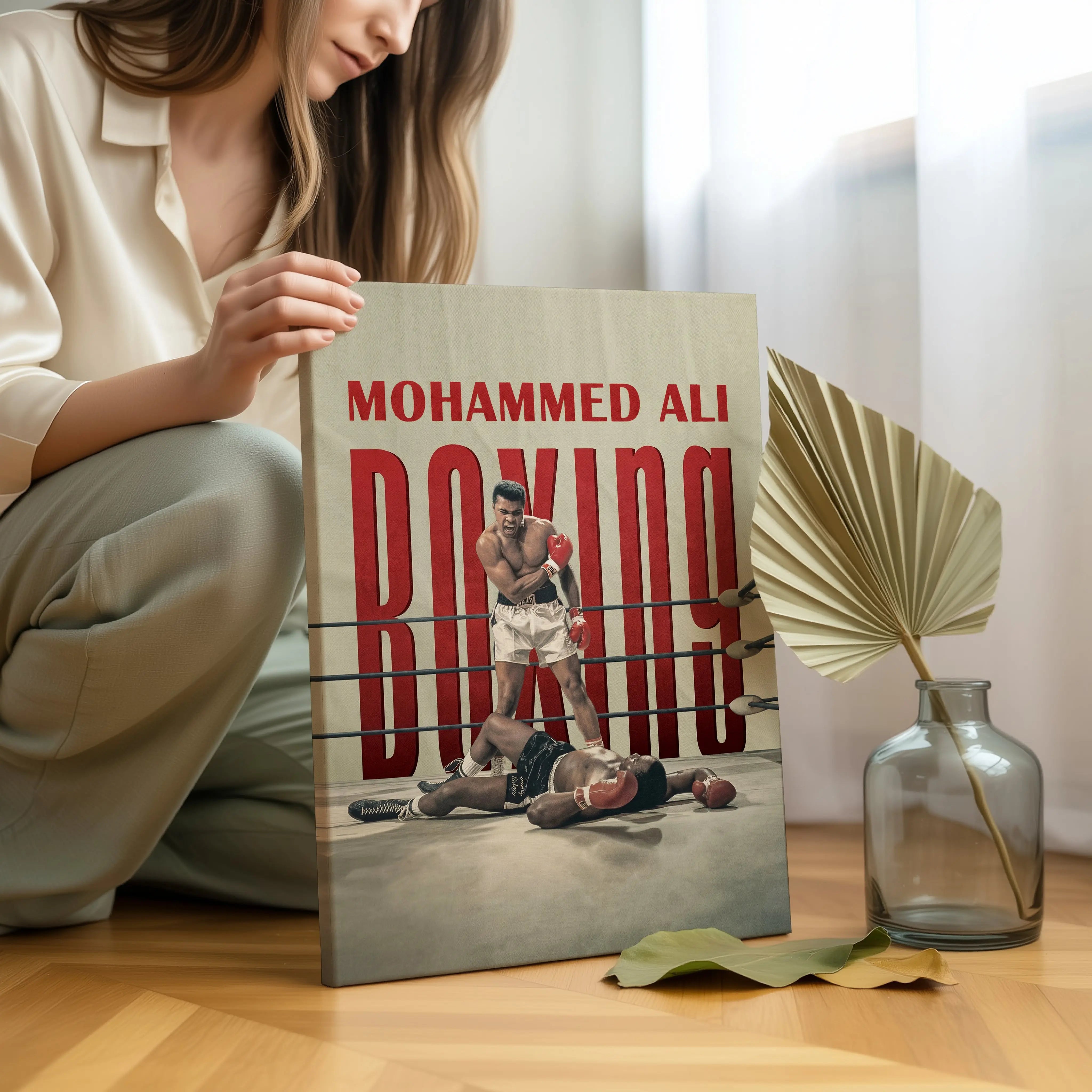 Muhammad Ali Knockout Wall Art – Vintage Boxing Canvas Frame | Legendary Fight Poster Pakistan | IBRELIA™ IBRELIA