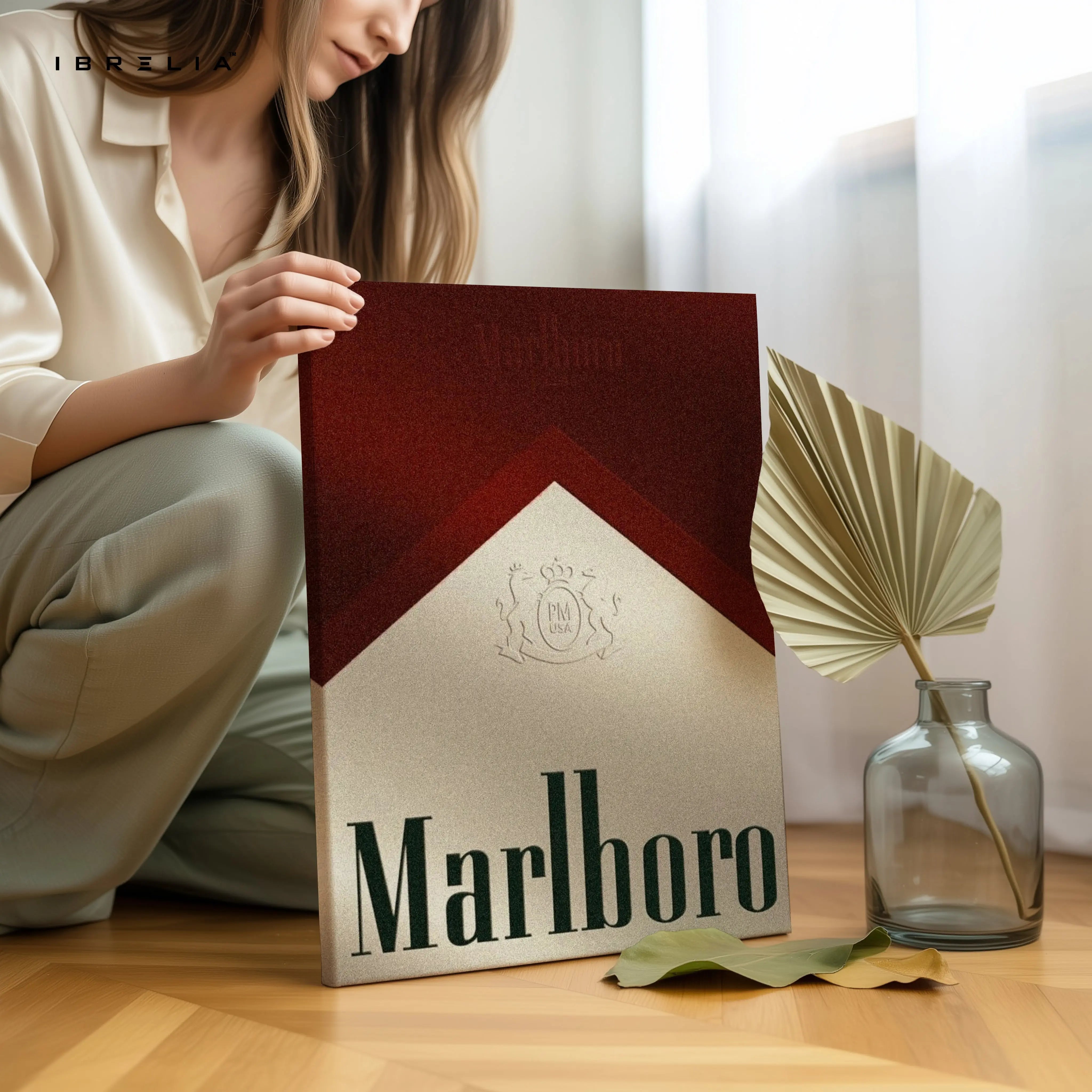 Marlboro Minimalist Wall Art – Vintage Cigarette Pack Canvas Frame | Bold Retro Graphic Poster Pakistan | IBRELIA™ IBRELIA