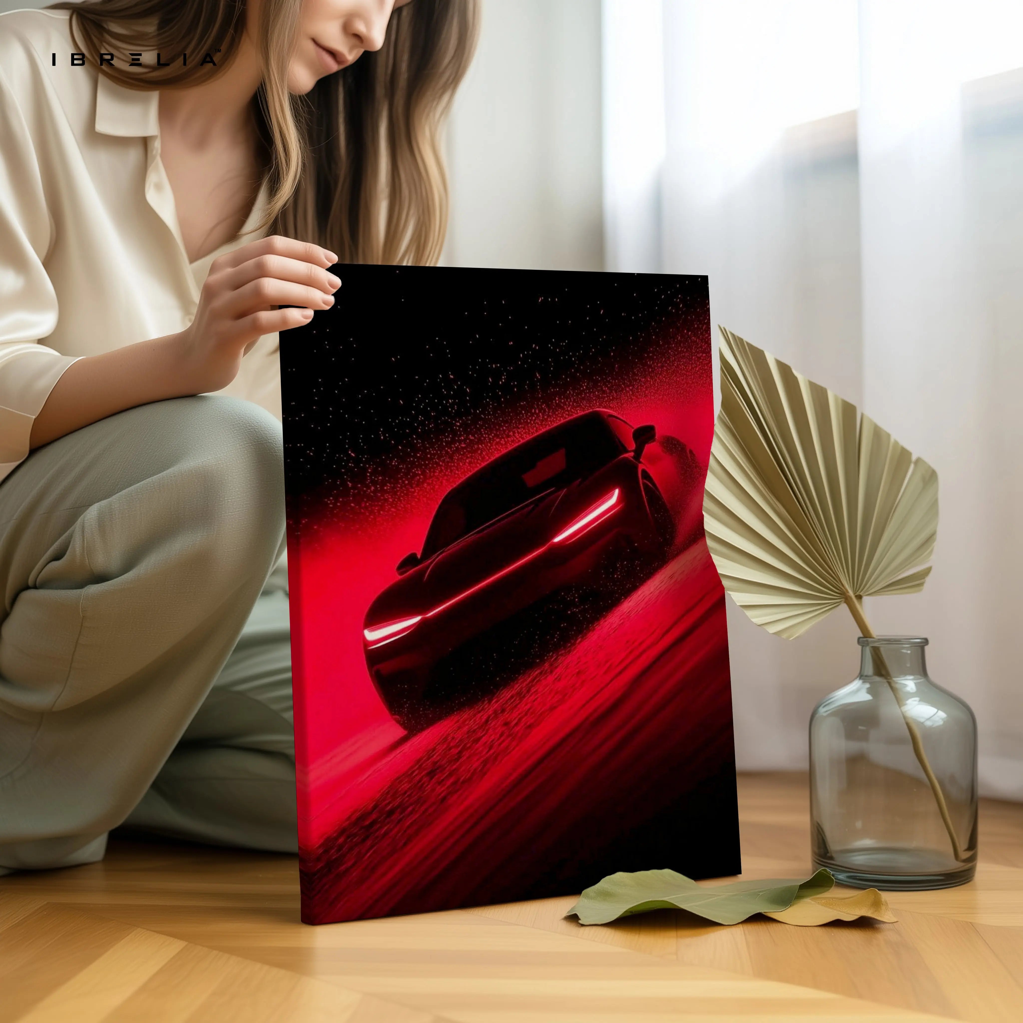 Red Supercar Motion Wall Art – Luxury Automotive Canvas Frame | Modern Sports Car Poster Pakistan | IBRELIA™ IBRELIA