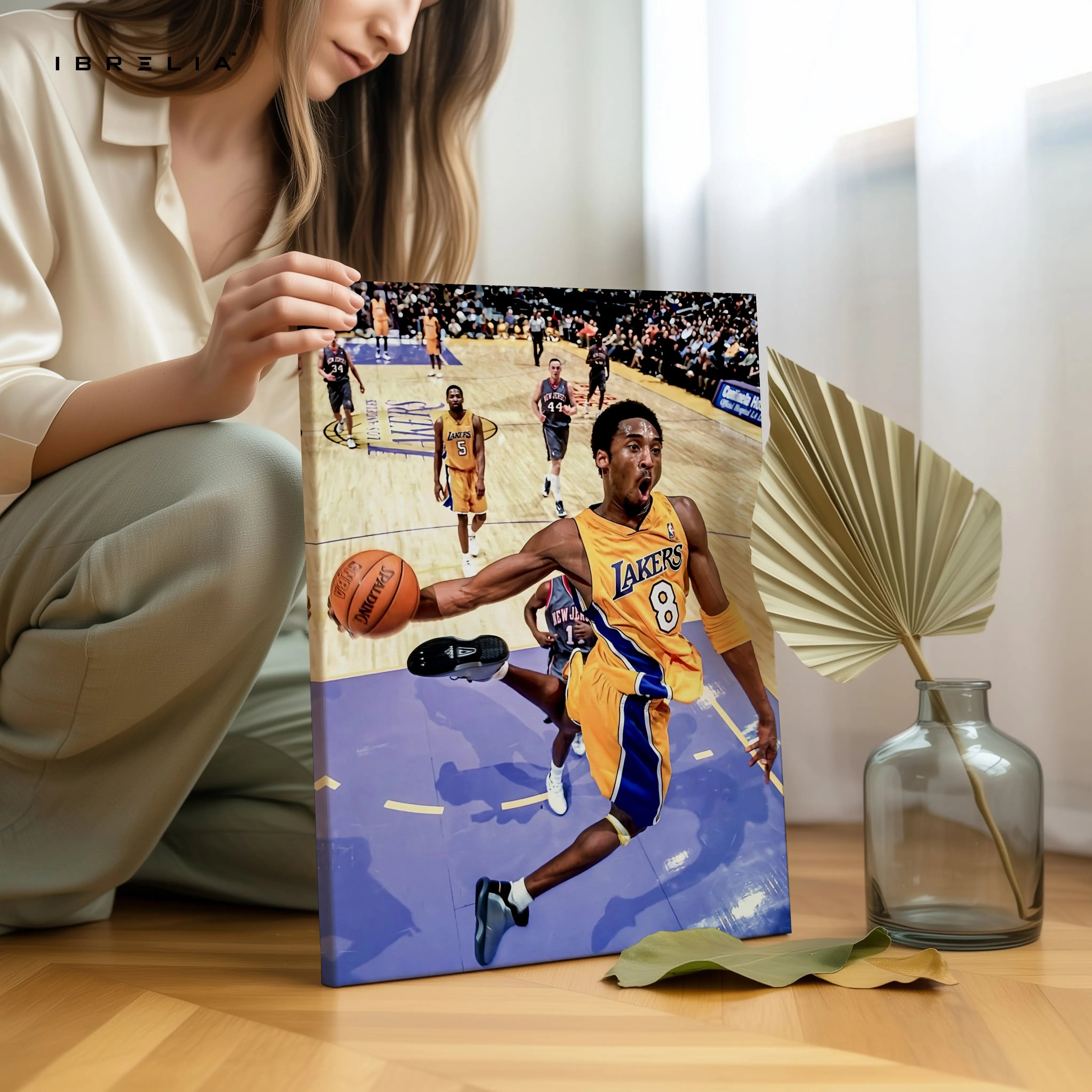 Kobe Bryant Dunk Wall Art – Lakers No.8 Canvas Frame | Basketball Action Poster Pakistan | IBRELIA™ IBRELIA