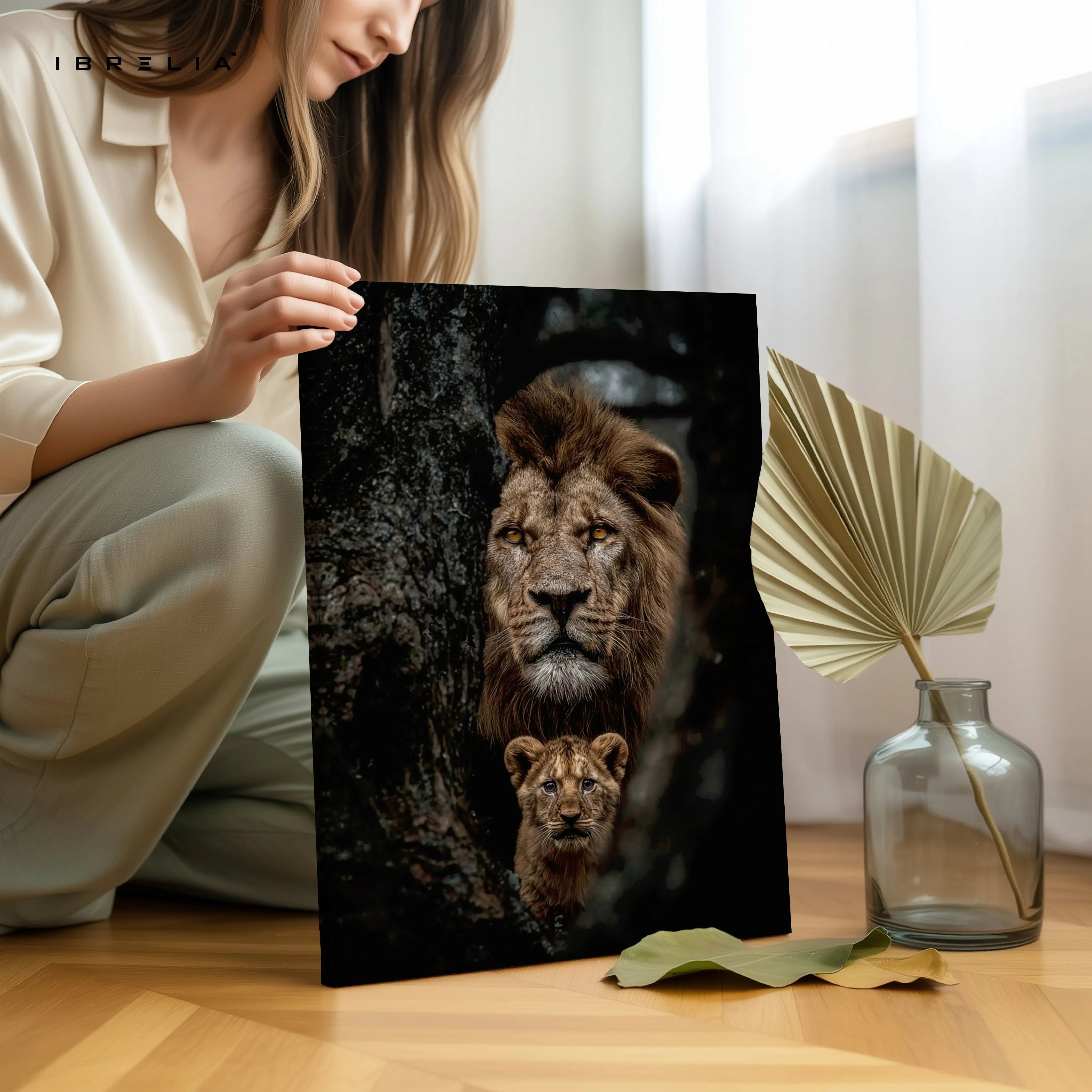 Lion & Cub Wall Art – Father and Son Wildlife Canvas Frame | Powerful Animal Poster Pakistan | IBRELIA™ IBRELIA