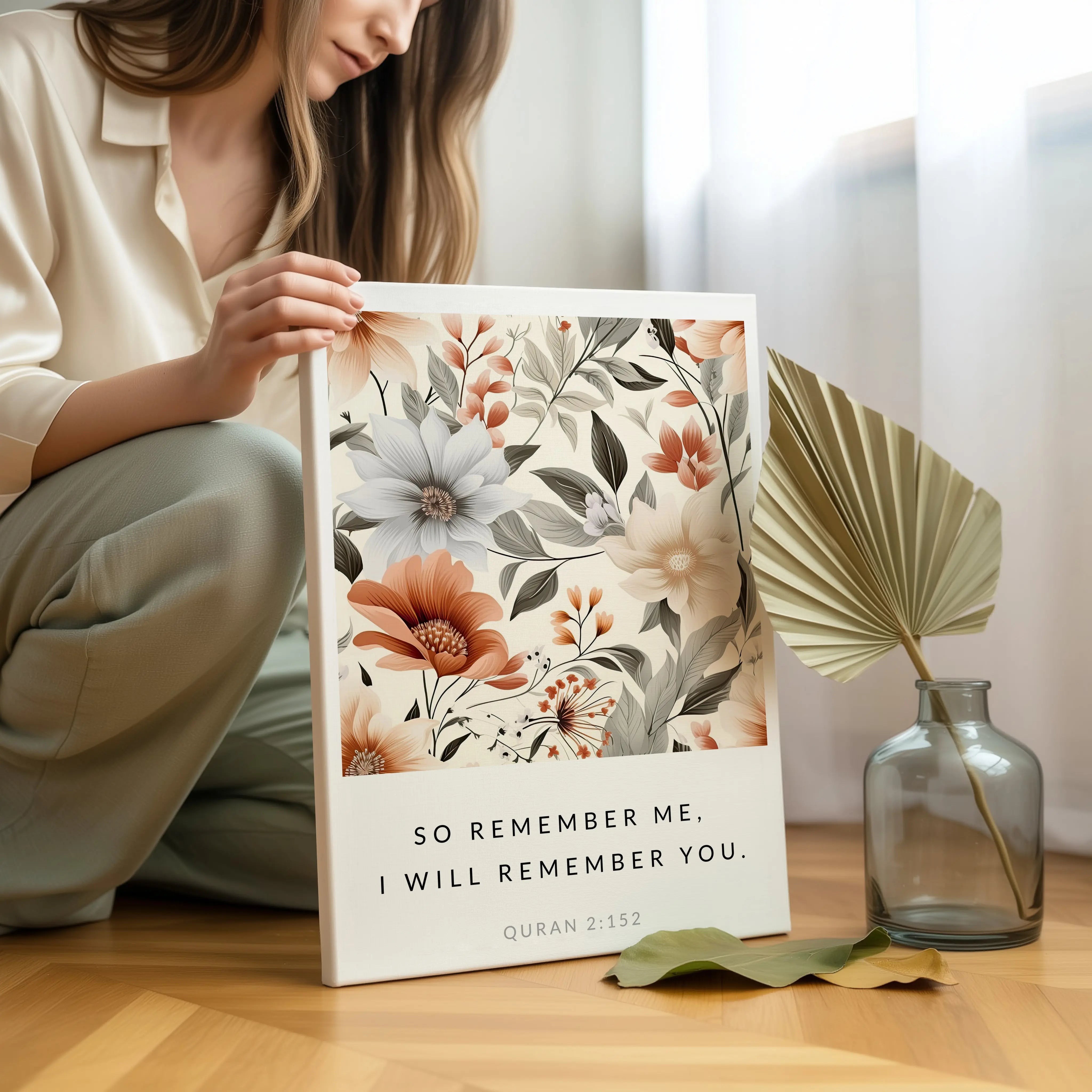 So Remember Me Islamic Wall Art – Quran 2:152 Floral Botanical Design | 4K Ultra Wrap Frame Wall Art in Pakistan | IBRELIA™ IBRELIA