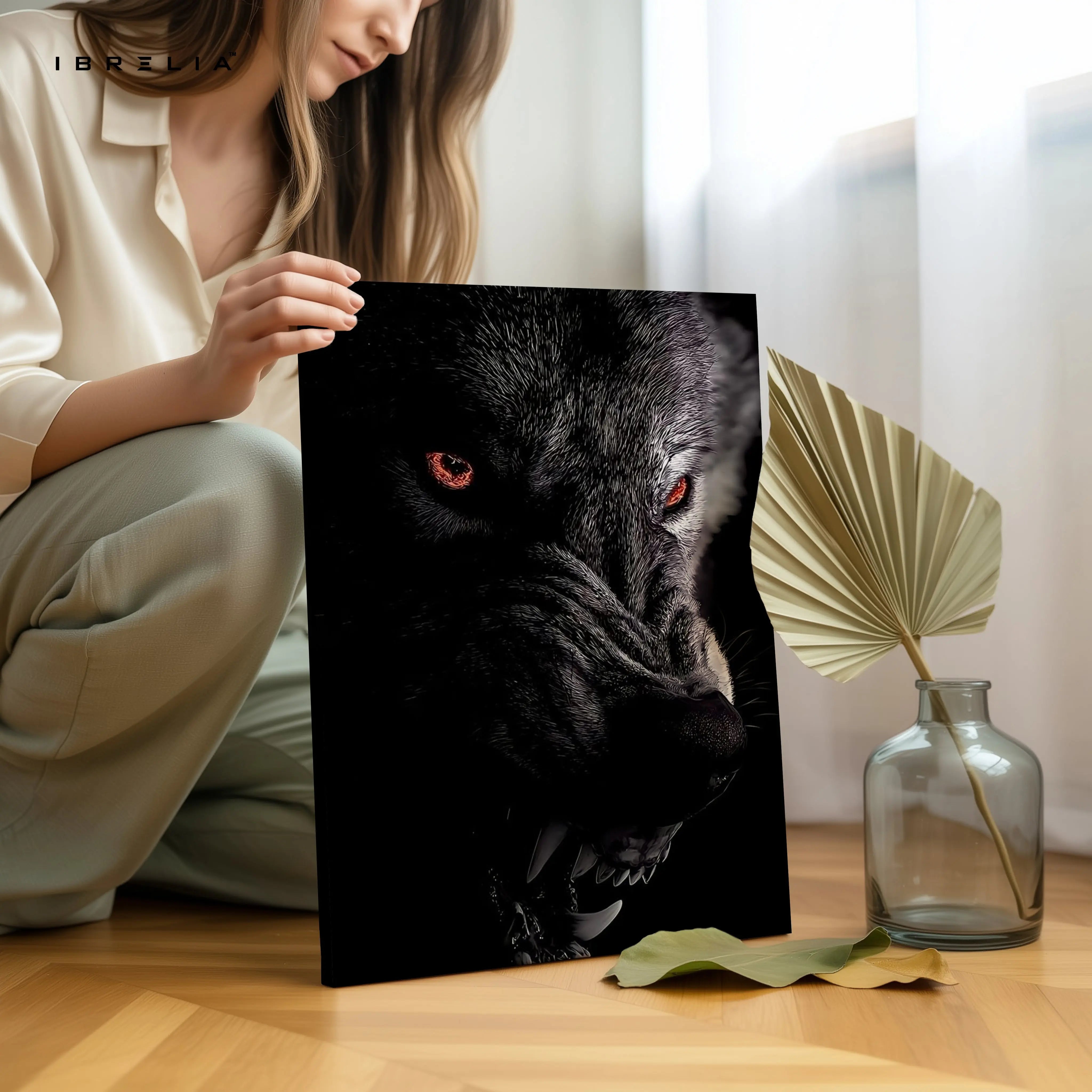 Black Wolf Wall Art – Dark Predator Canvas Frame | Red Eyes Animal Poster Pakistan | IBRELIA™ IBRELIA