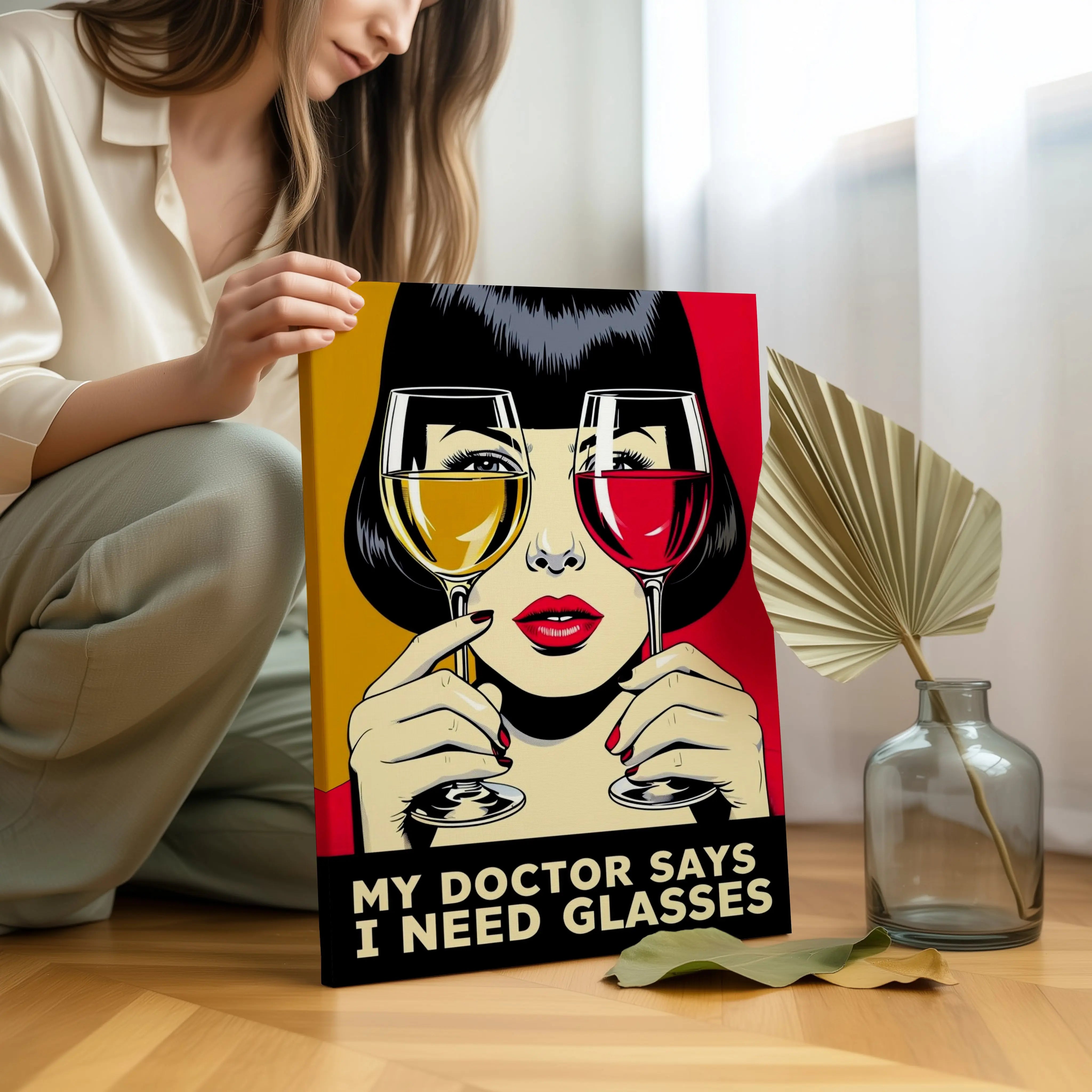 Pop Art Wine Glass Wall Art – Vintage Style Canvas Frame | Modern Bar Decor Poster Pakistan | IBRELIA™ IBRELIA