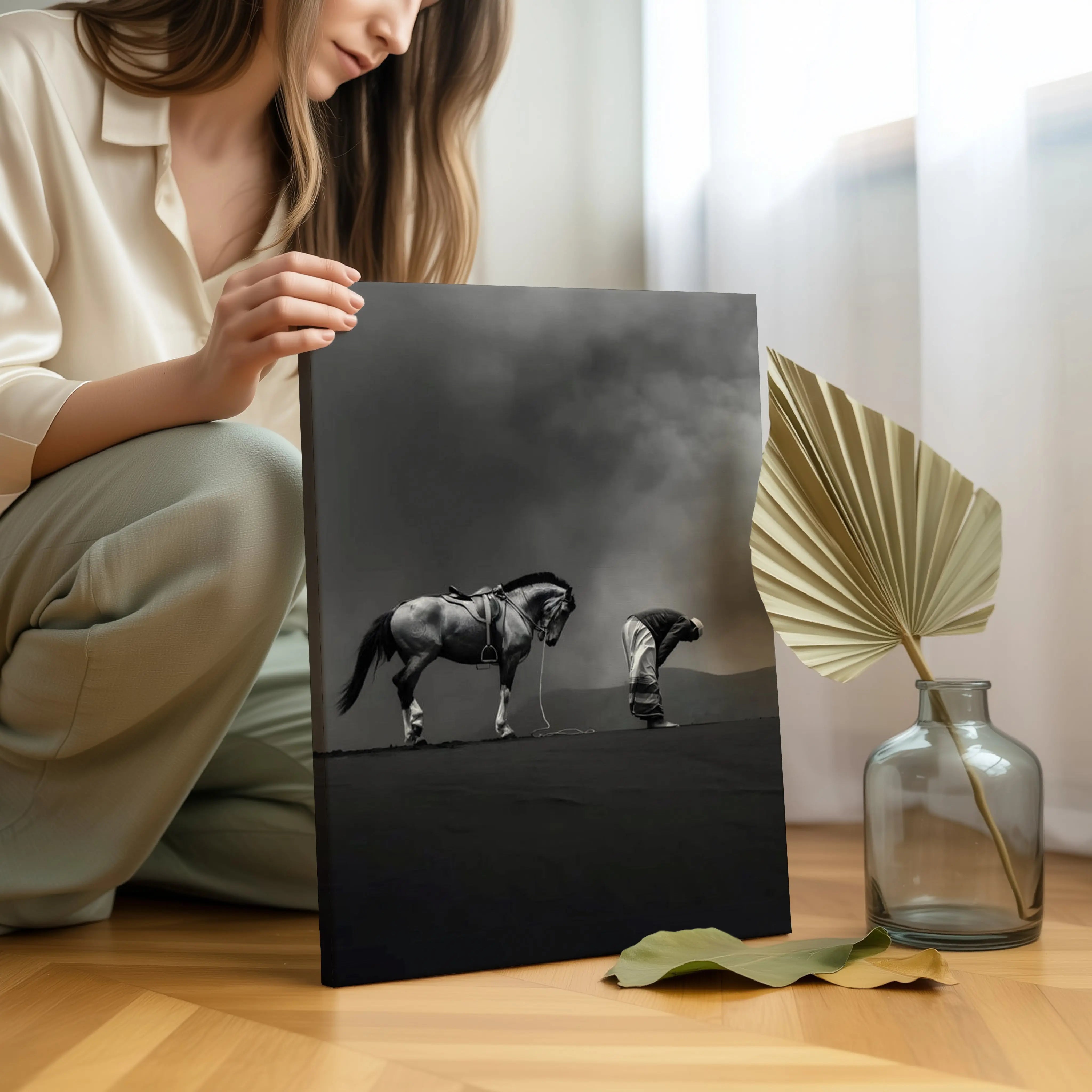 Sujood & Loyalty Art – Islamic Prayer with Horse Wall Art | 4K Ultra Wrap Frame Wall Art in Pakistan | IBRELIA™ IBRELIA