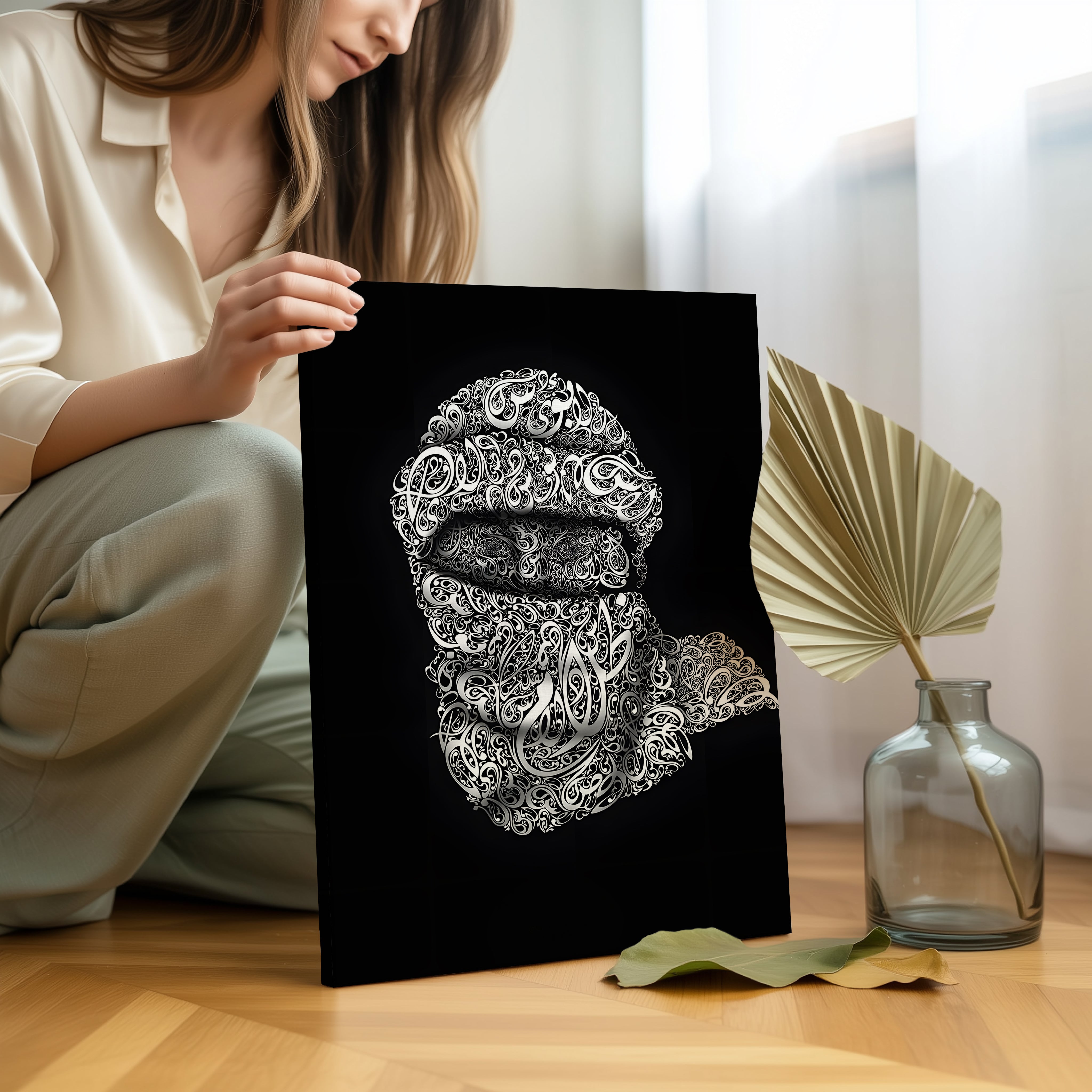 Arabic Calligraphy Keffiyeh Portrait – Islamic Typography Art | 4K Ultra Wrap Frame Wall Art in Pakistan | IBRELIA™