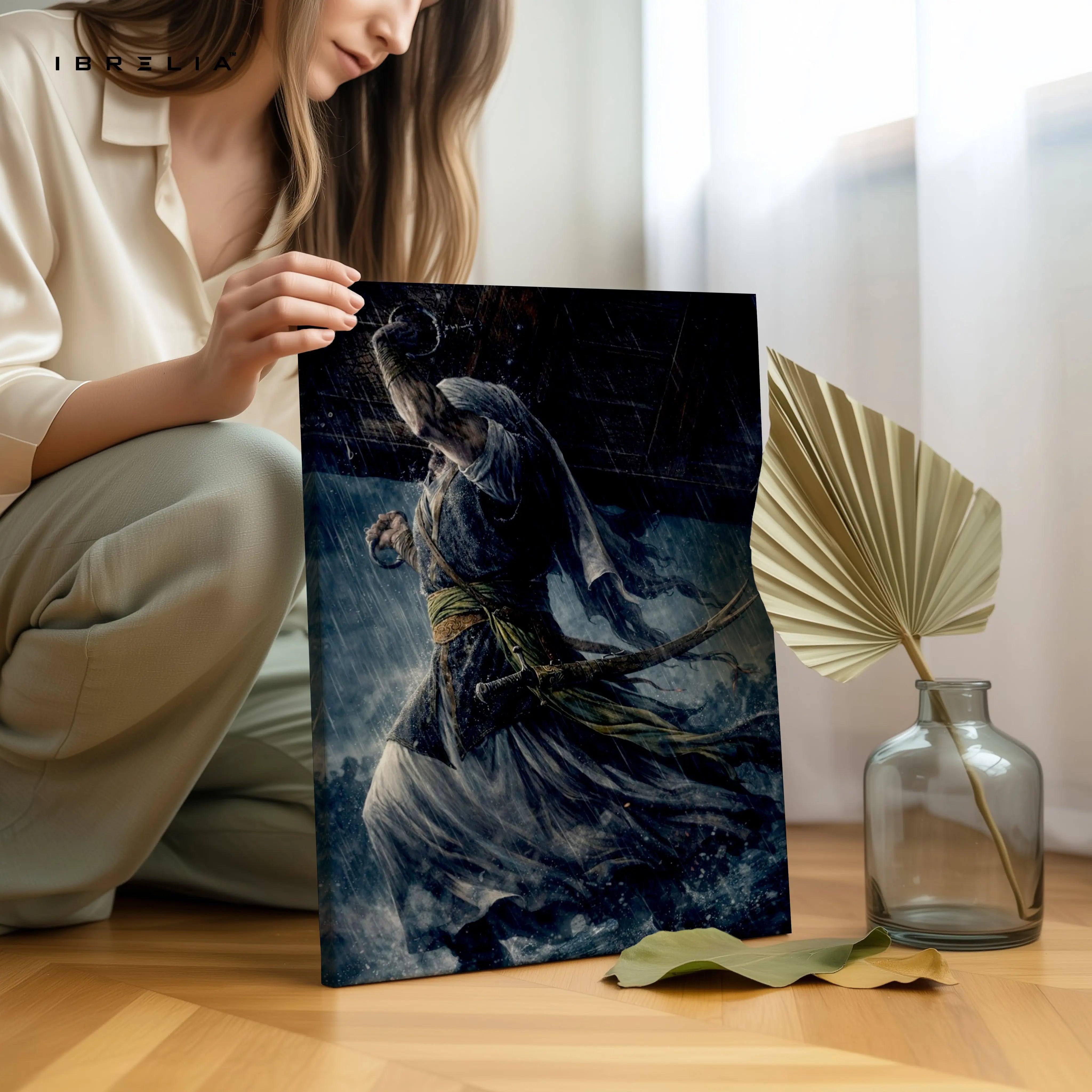 Warrior in Storm Wall Art – Cinematic Battle Canvas Frame | Dark Fantasy Fighter Poster Pakistan | IBRELIA™ IBRELIA